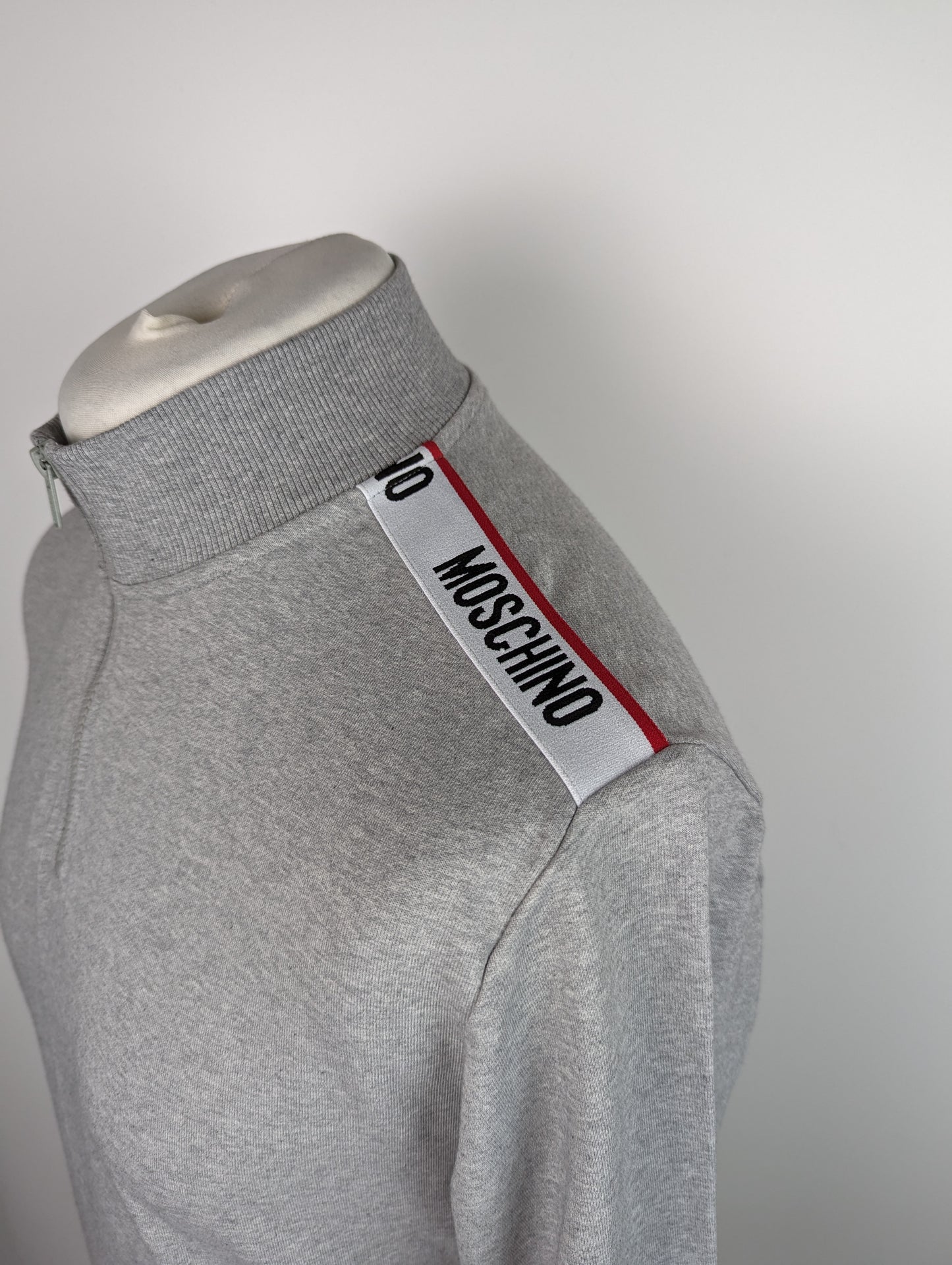 MOSCHINO Mens Shoulder Tape Quarter Zip Jumper - Grey