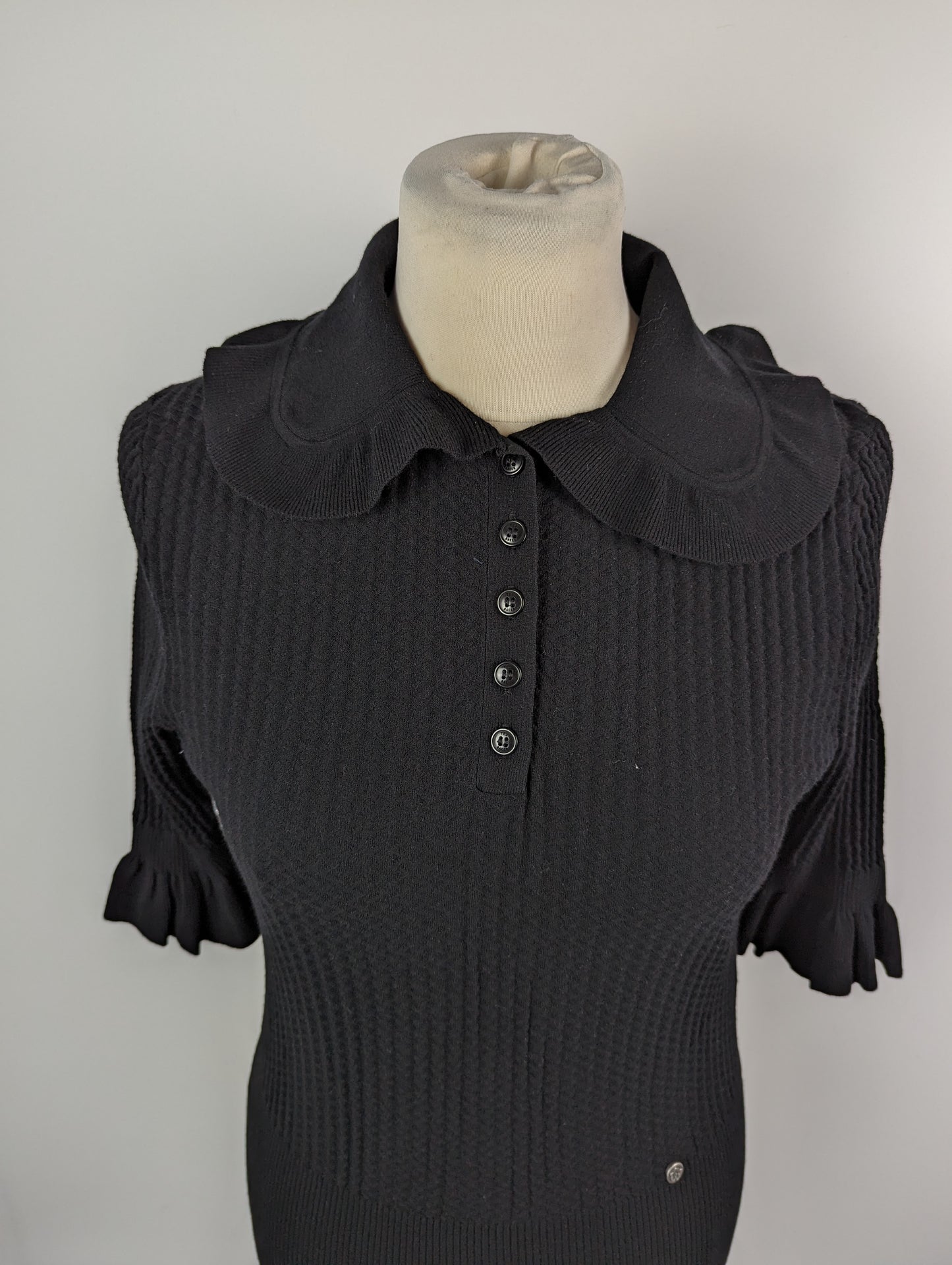 TED BAKER Ellyie Pique Puff Sleeved Polo Shirt - Black