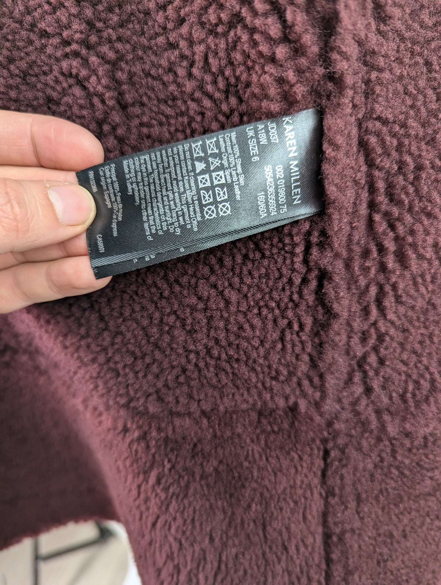 Karen Millen Limited Edition Sheepskin Shearling Biker Jacket - Burgundy