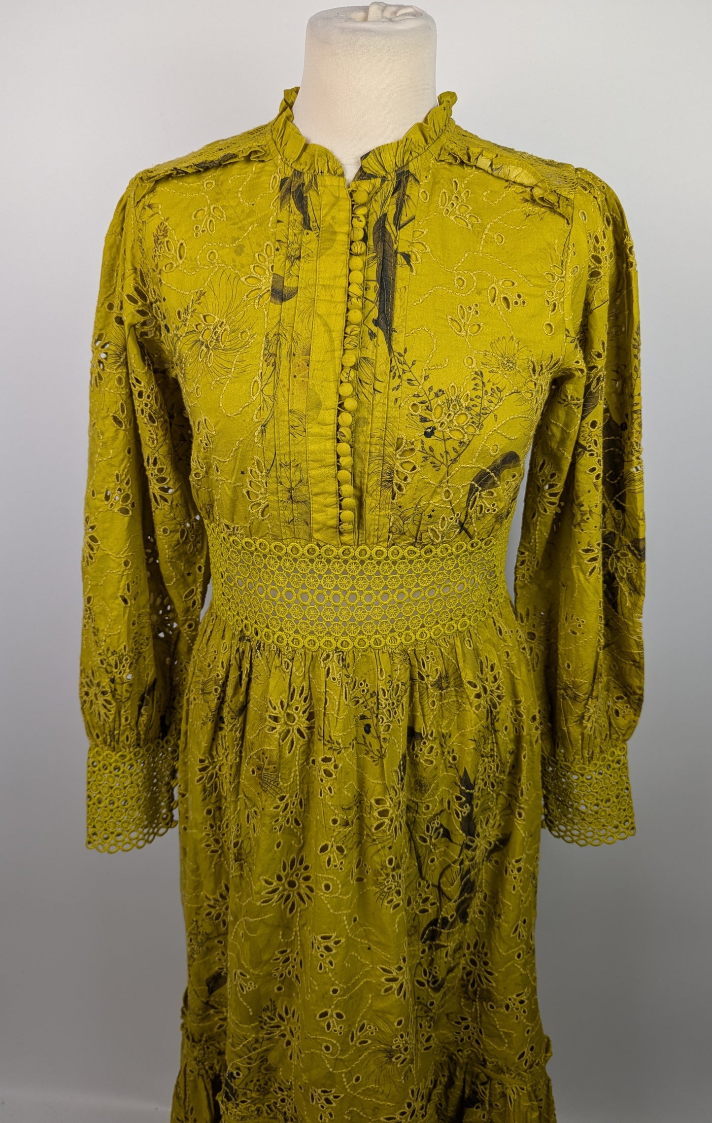 ALLSAINTS Sia Demoir Broderie Dress - Garden Olive