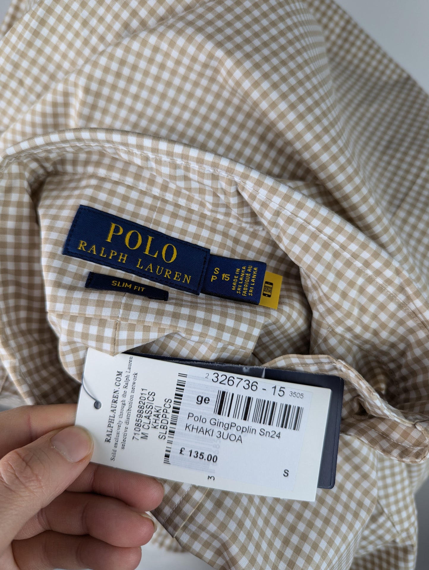 Polo Ralph Lauren Slim Fit Gingham Poplin Shirt - Khaki Brown