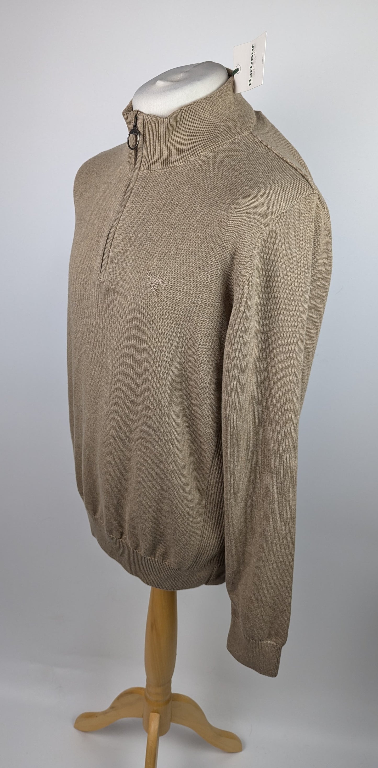 Barbour Mens Cotton Half-Zip Jumper - Khaki Brown / Green