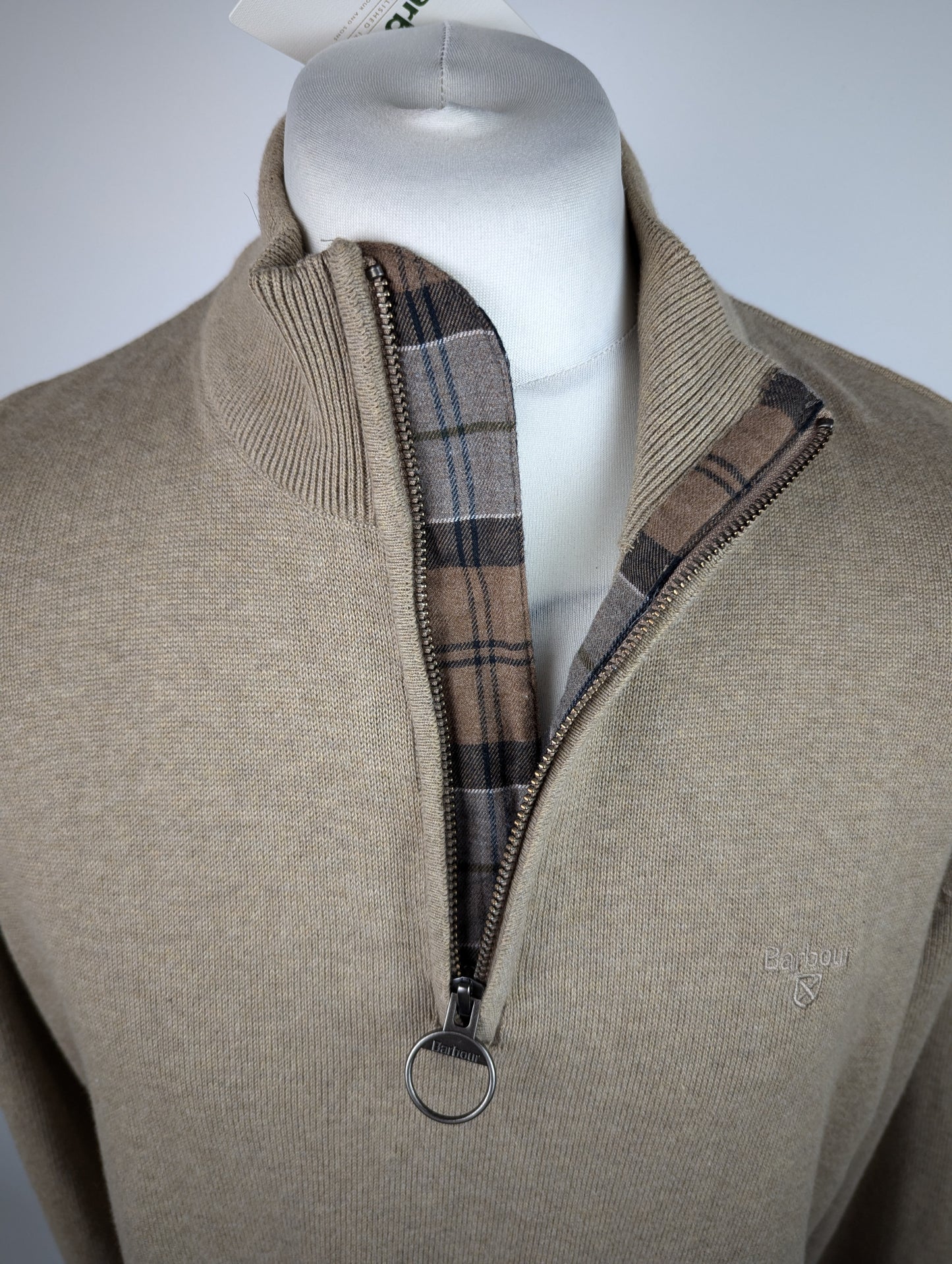 Barbour Mens Cotton Half-Zip Jumper - Khaki Brown / Green