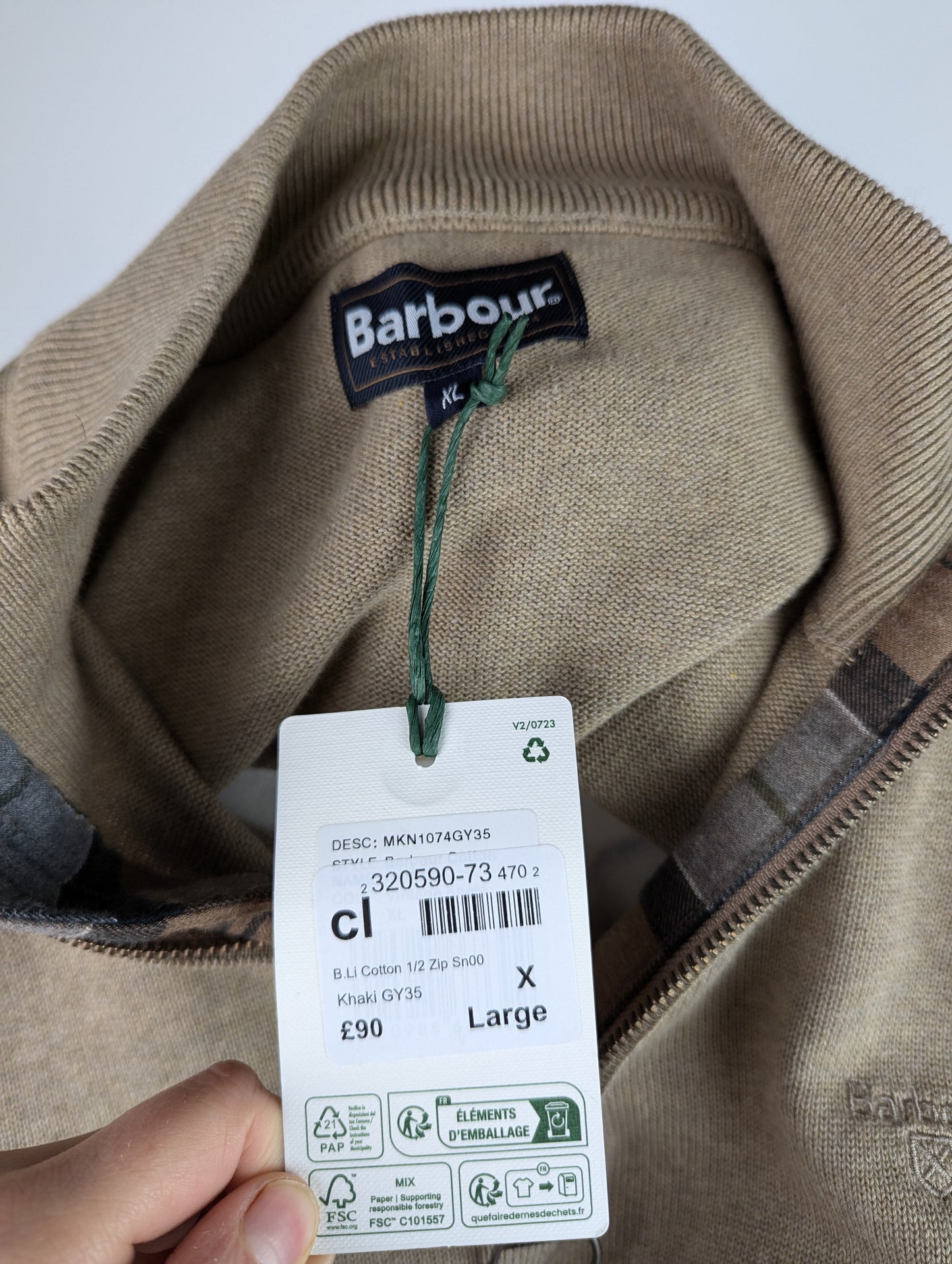 Barbour Mens Cotton Half-Zip Jumper - Khaki Brown / Green