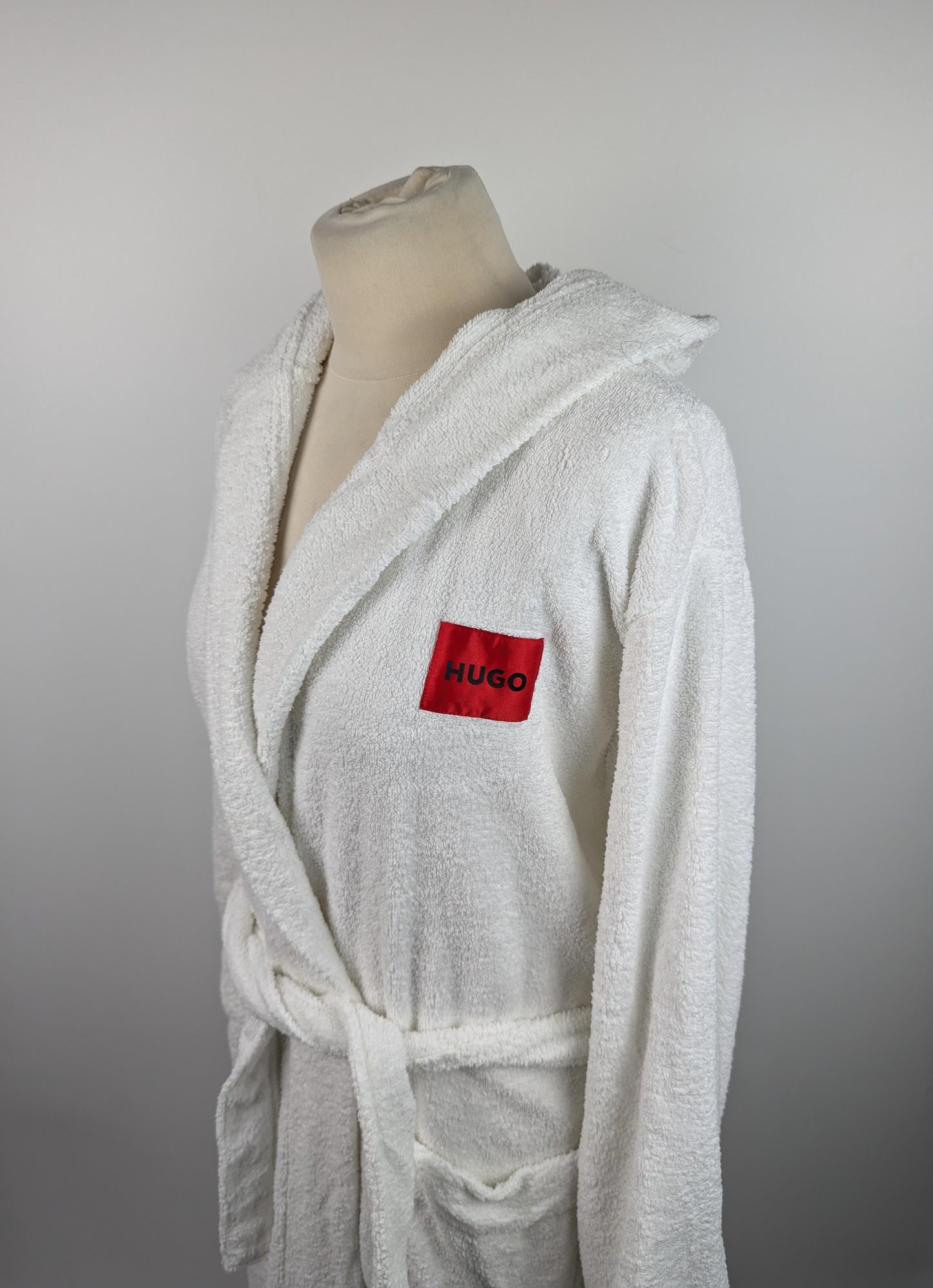 Hugo Cotton Terry Red Logo Dressing Gown - White