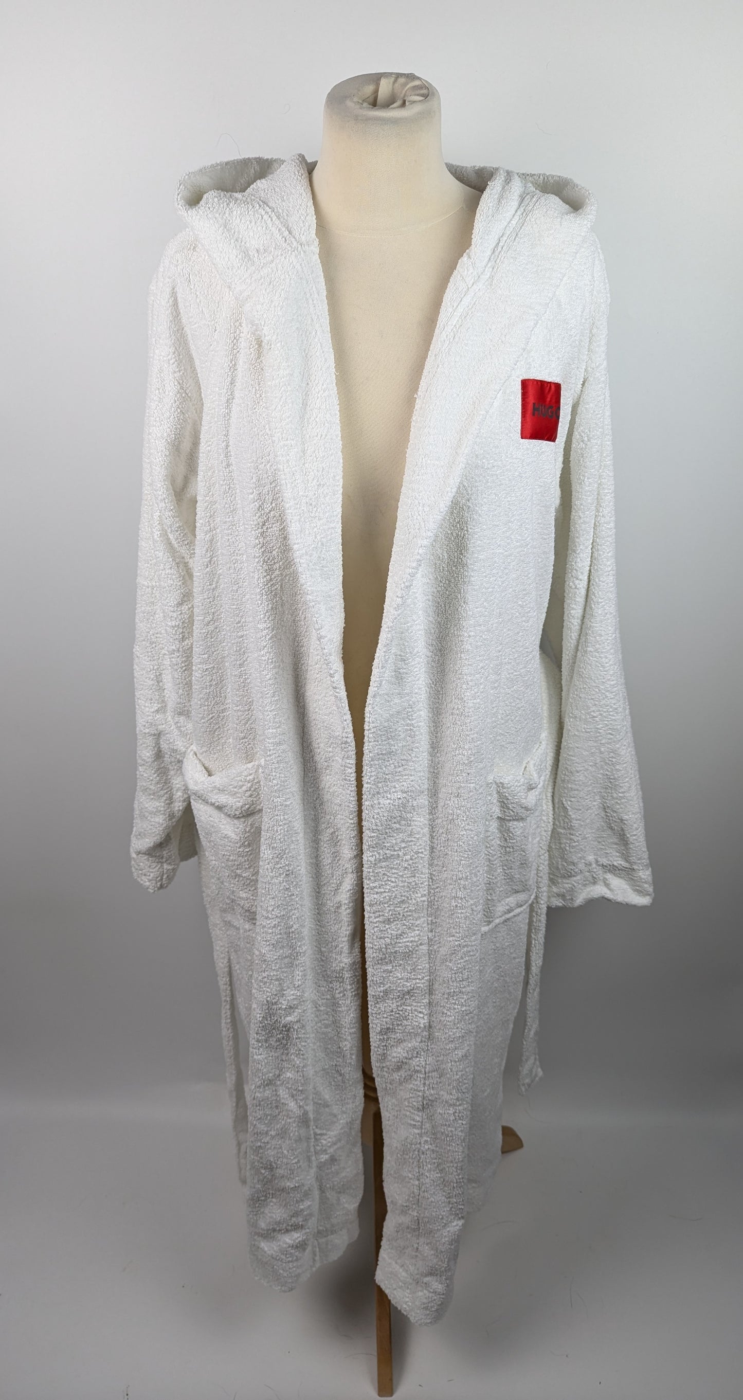 Hugo Cotton Terry Red Logo Dressing Gown - White