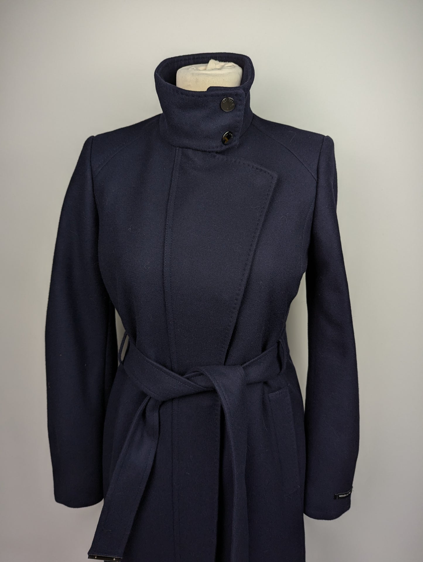 TED BAKER Icombi Funnel Neck Wool Blend Coat - Navy