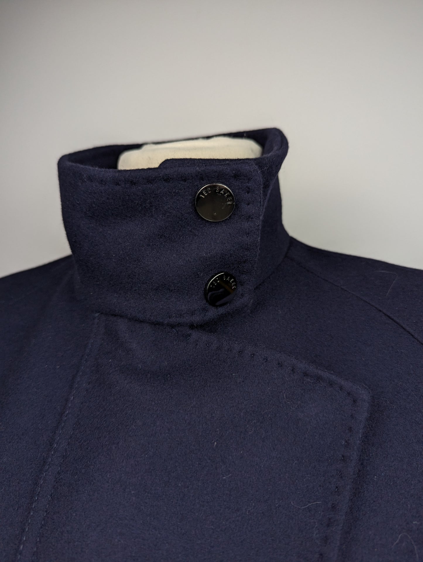 TED BAKER Icombi Funnel Neck Wool Blend Coat - Navy