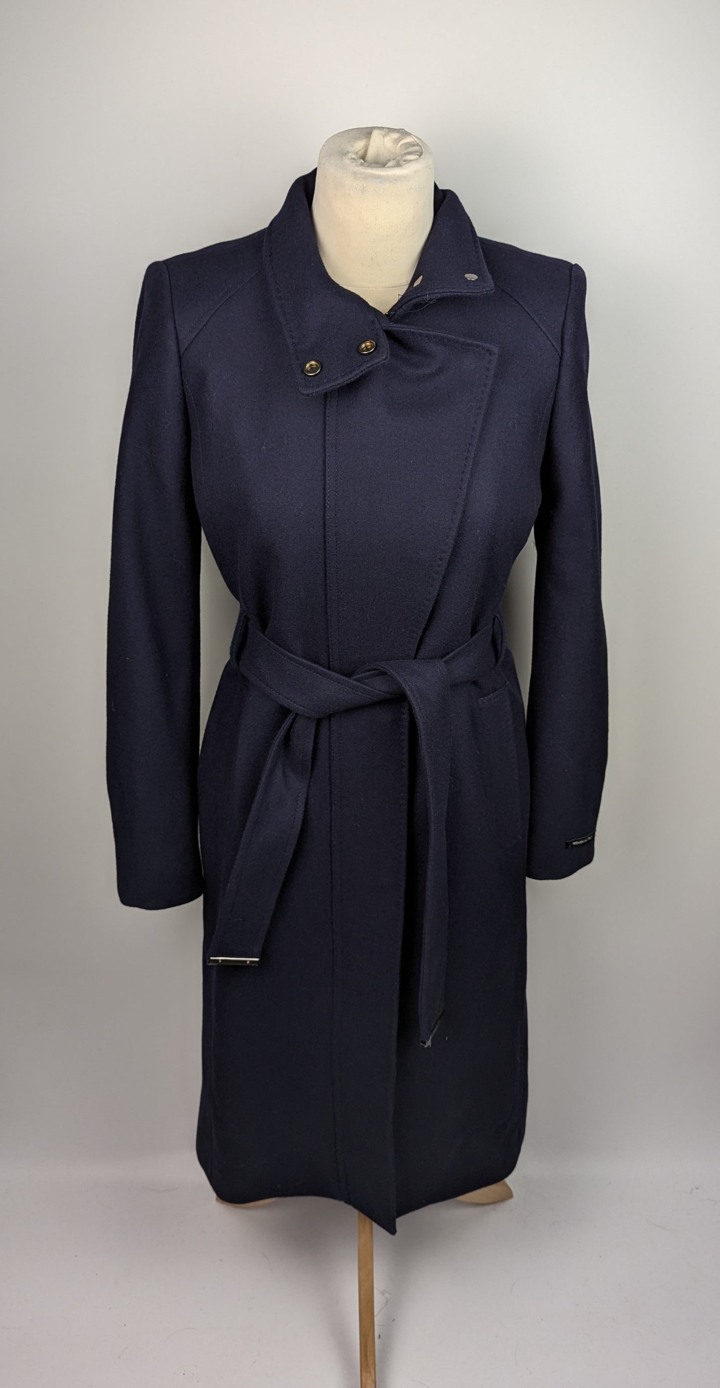 TED BAKER Icombi Funnel Neck Wool Blend Coat - Navy