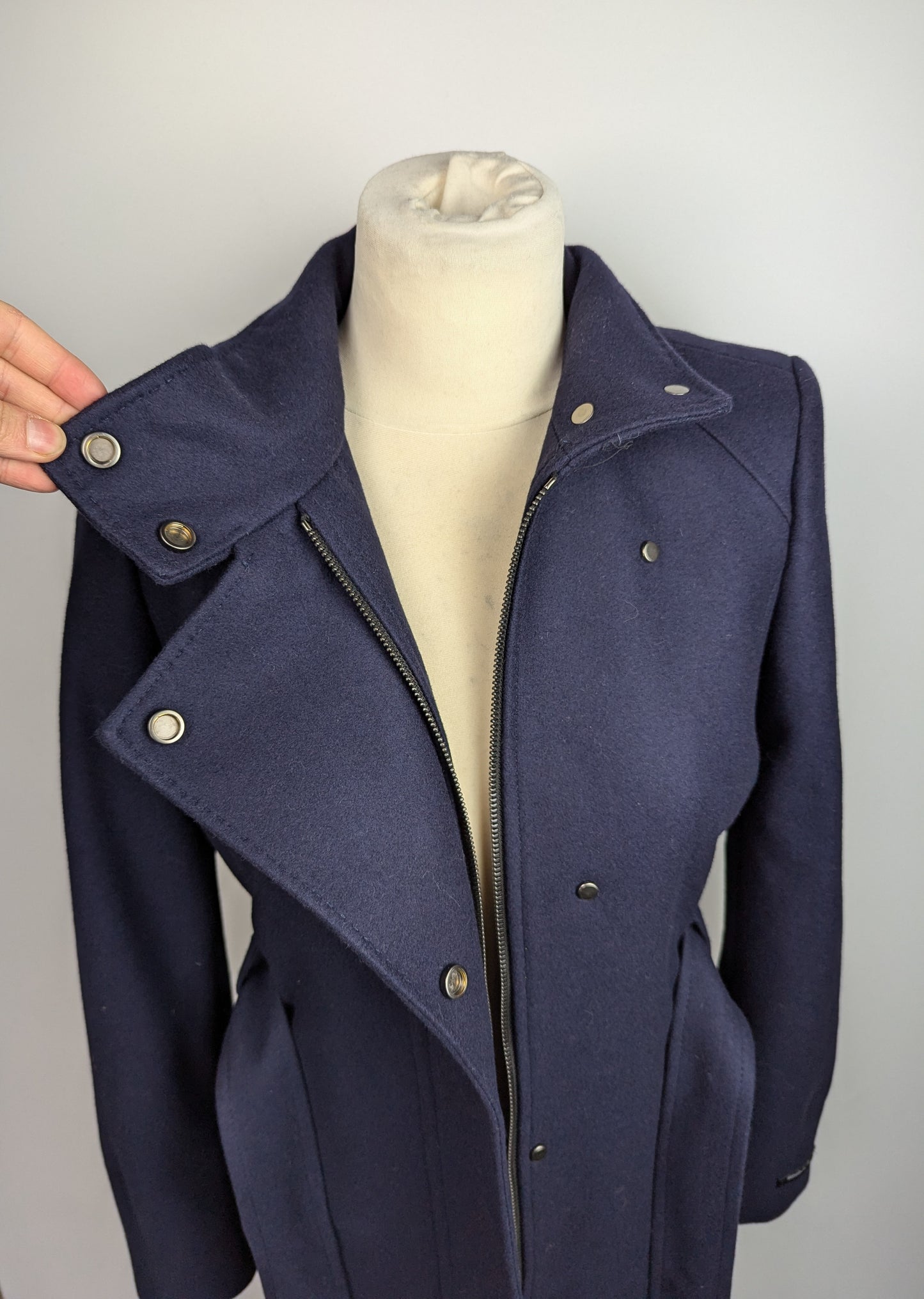 TED BAKER Icombi Funnel Neck Wool Blend Coat - Navy