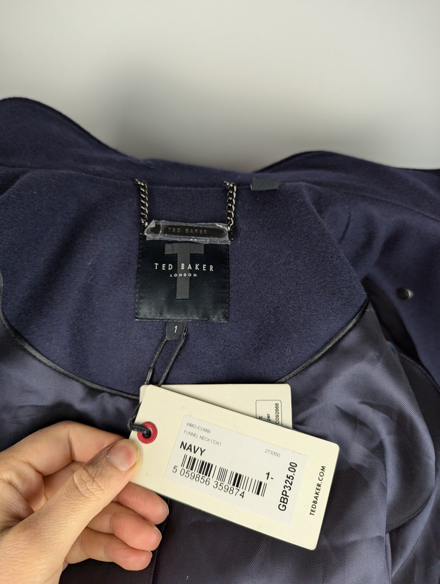 TED BAKER Icombi Funnel Neck Wool Blend Coat - Navy