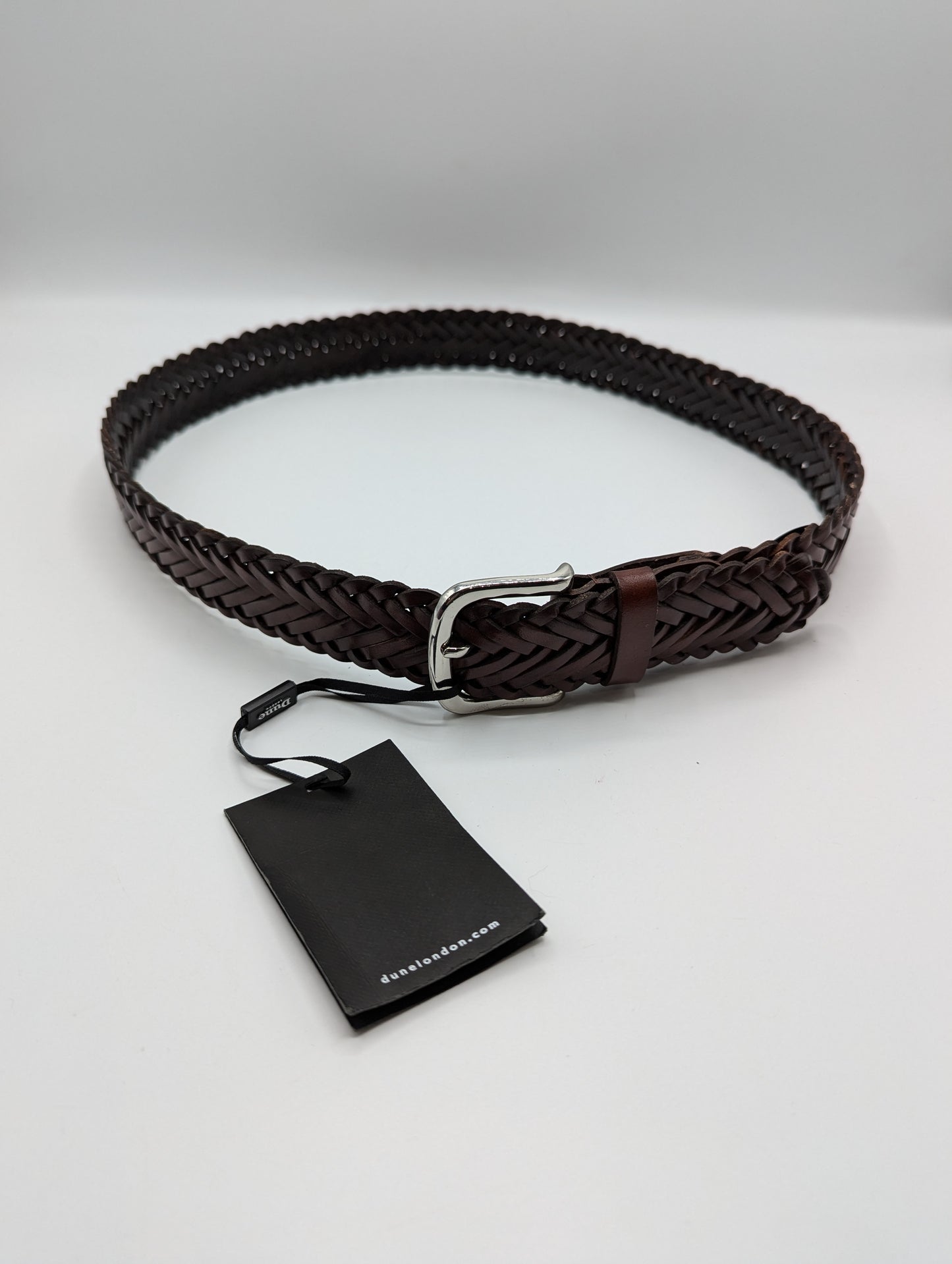 Dune Mens Woven Leather Belt - Brown -