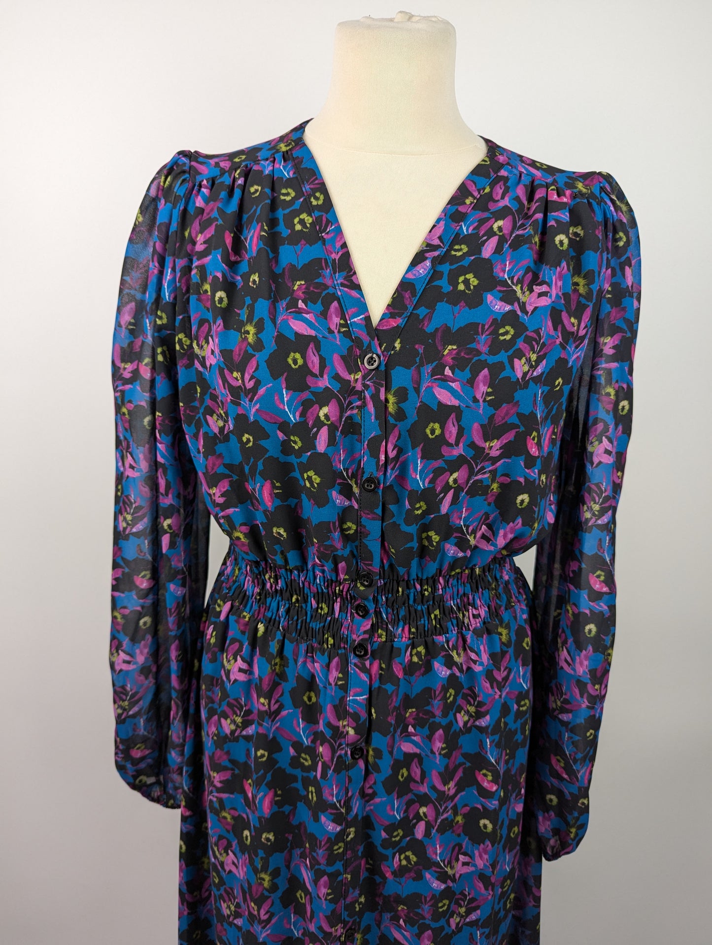 Gina Bacconi Judy Button Dwon Long Sleeve Dress - Black / Multi