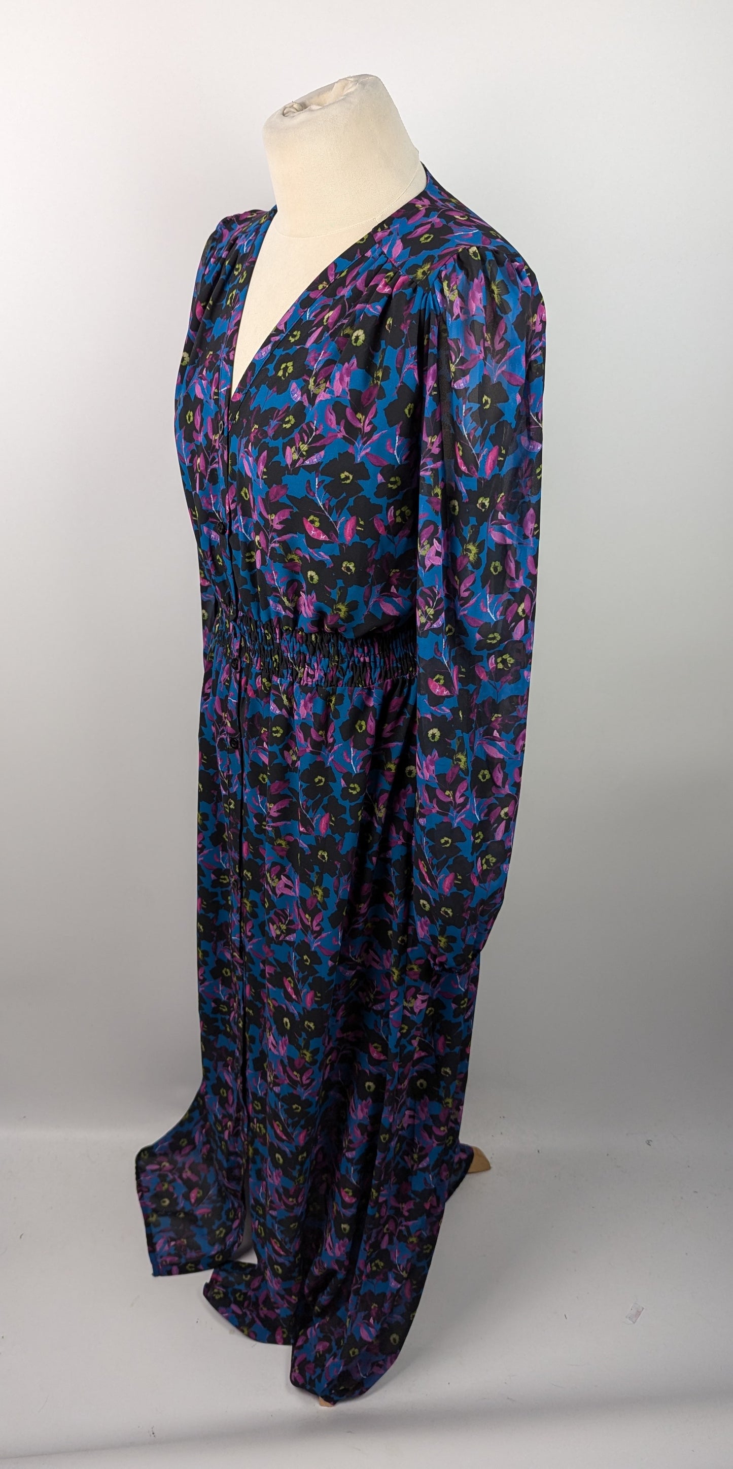 Gina Bacconi Judy Button Dwon Long Sleeve Dress - Black / Multi