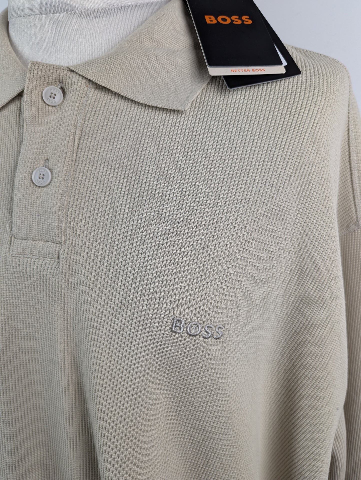 Boss Mens Petempestolong Long Sleeve Polo - Light Beige