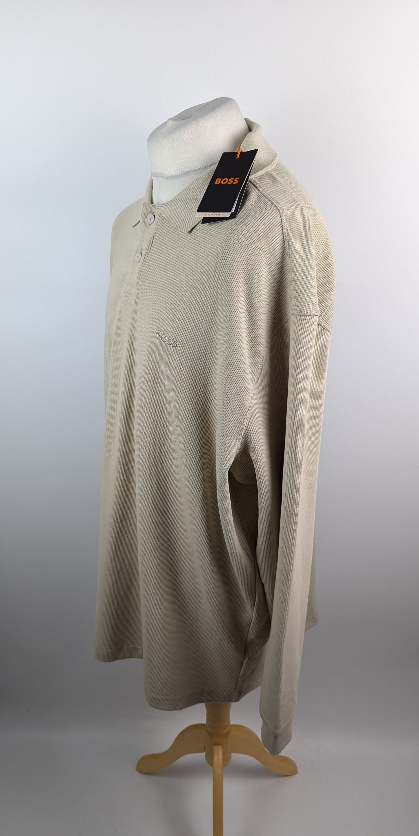 Boss Mens Petempestolong Long Sleeve Polo - Light Beige