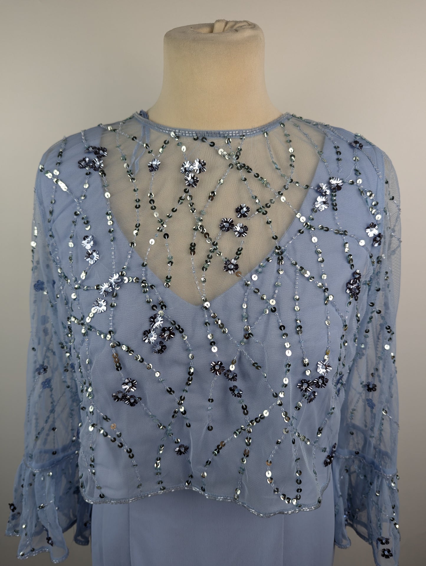 Gina Bacconi Pippa Beaded Jacket Crepe Shift Dress - Blue