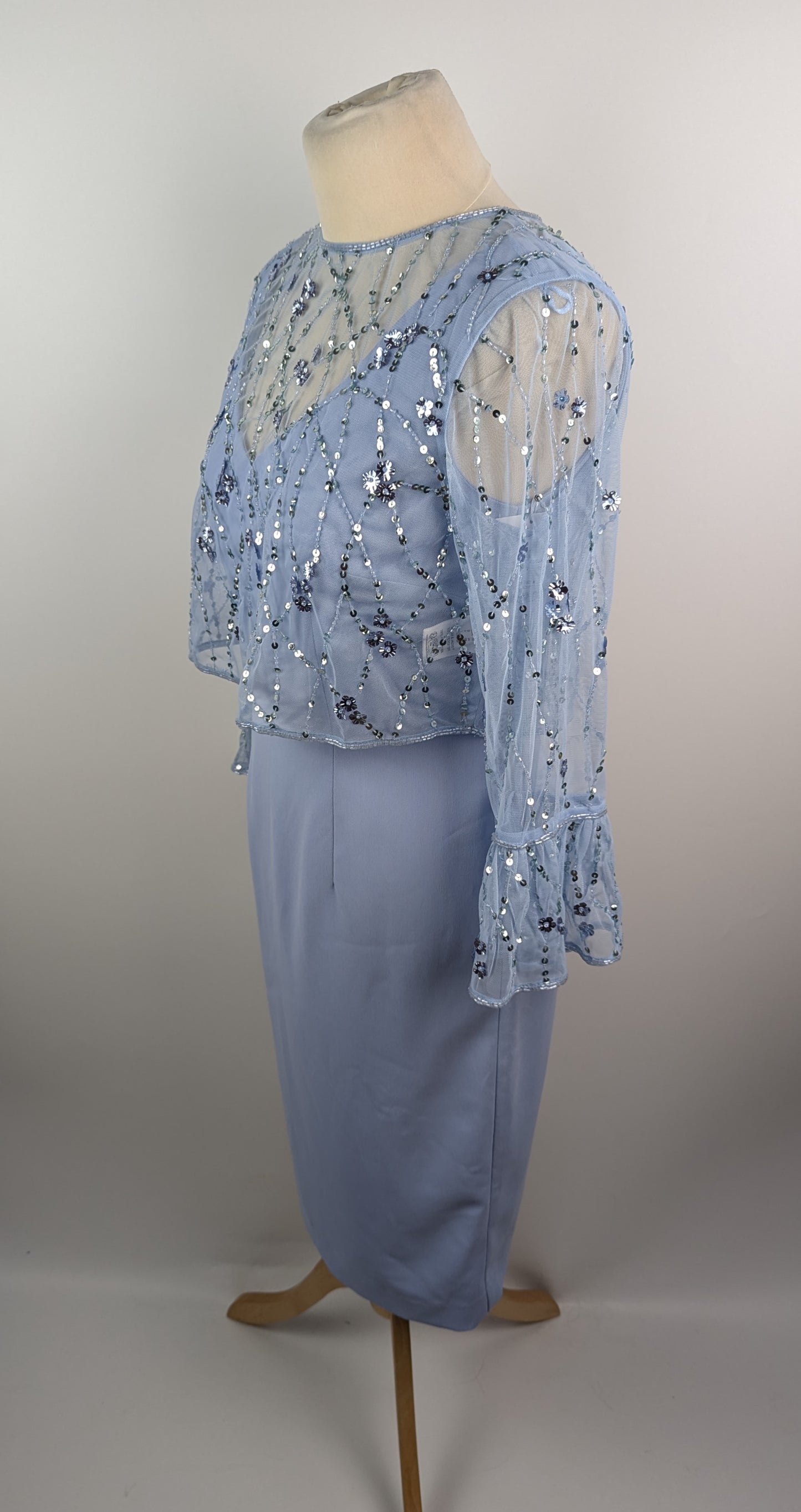 Gina Bacconi Pippa Beaded Jacket Crepe Shift Dress - Blue
