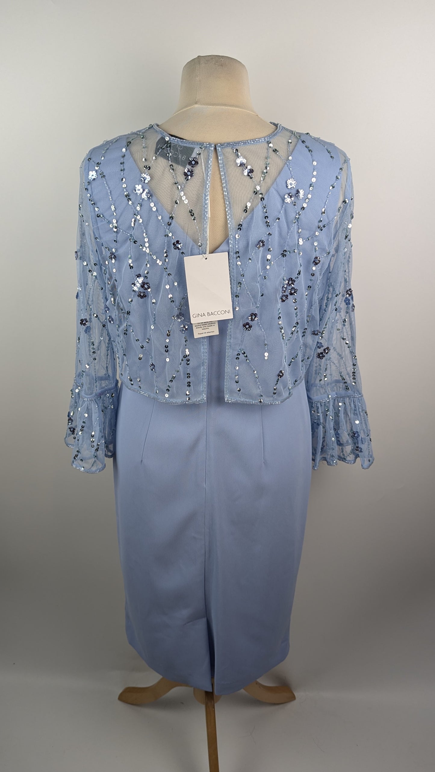 Gina Bacconi Pippa Beaded Jacket Crepe Shift Dress - Blue