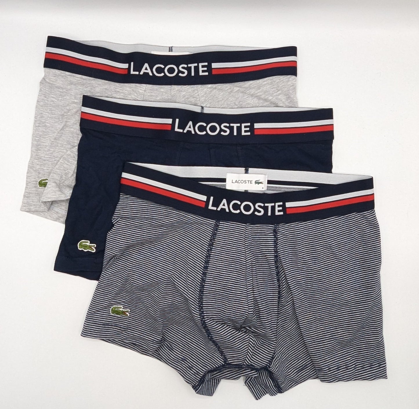 Lacoste 3 Pack of Logo Trunks Mens - Grey / Navy