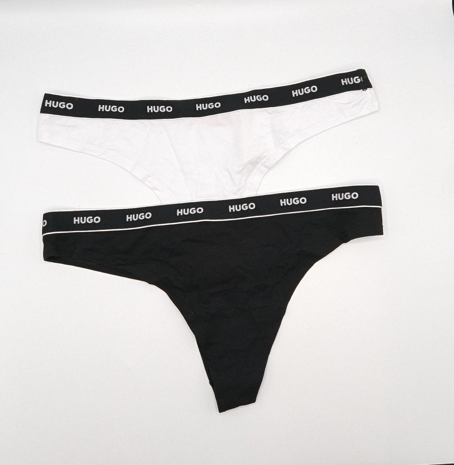 Hugo X2 Stretch Cotton Thong - Black / White