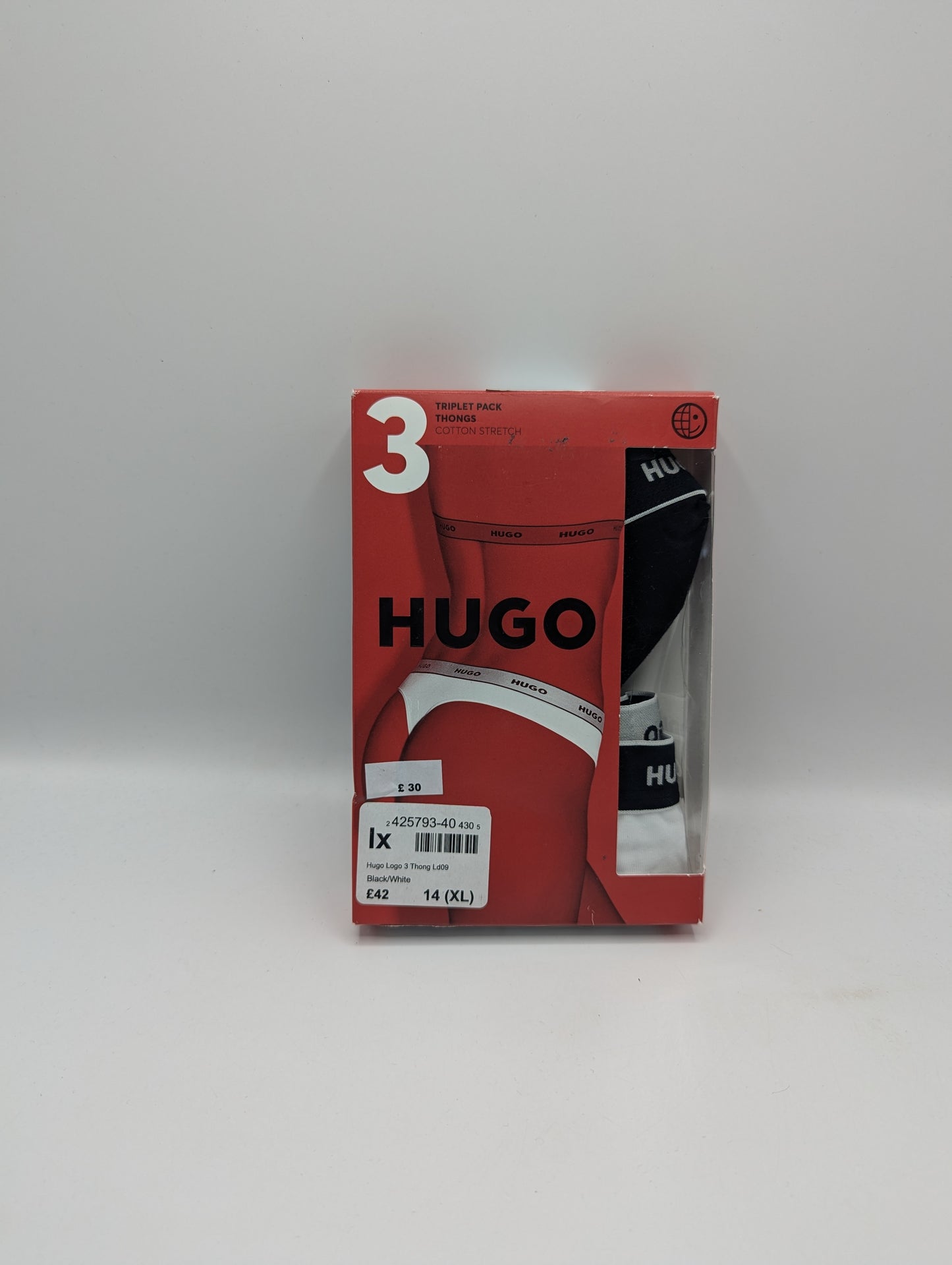 Hugo X2 Stretch Cotton Thong - Black / White