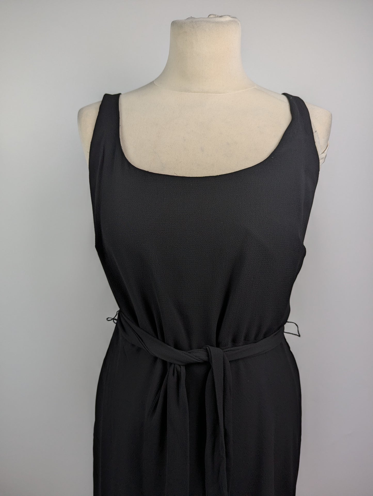 Lauren by Ralph Lauren Belted Crepe Sleeveless Dress - Black