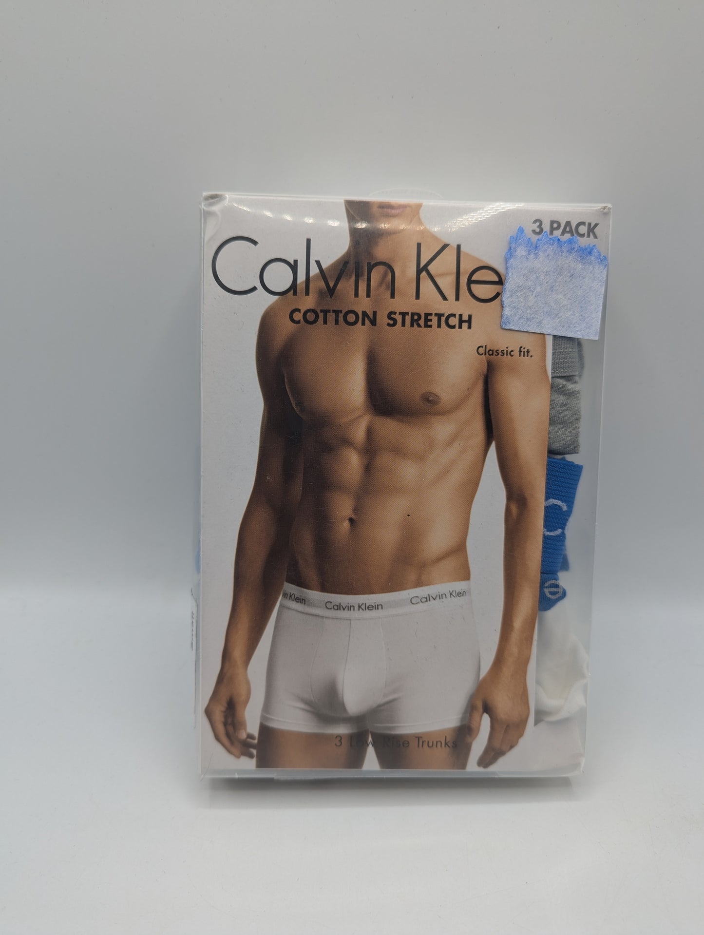 CALVIN KLEIN 3 Pack Cotton Stretch Low Rise Boxer Trunks - Grey / White / Blue