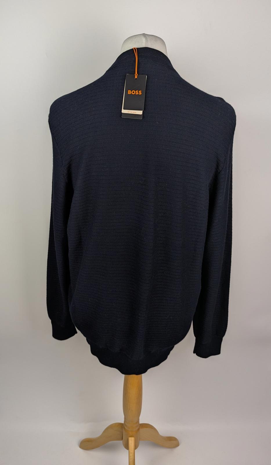 Boss Men's Anion Orange Cotton Cashmere Long Sleeve Jumper - Navy