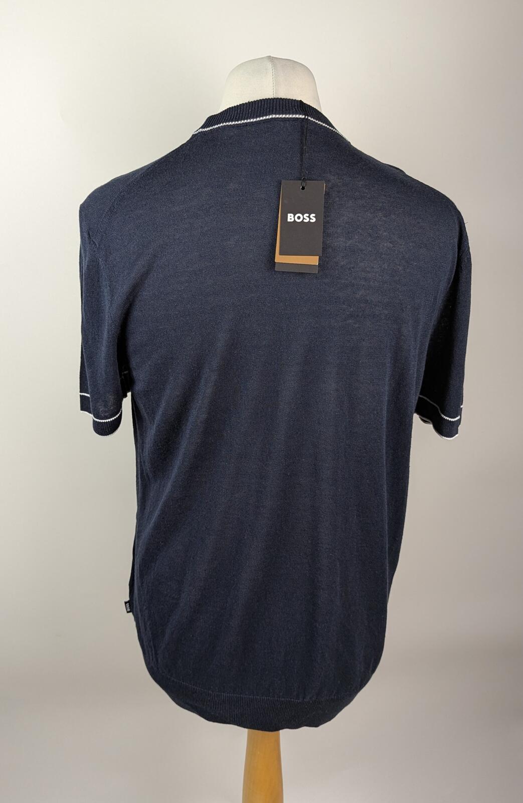 BOSS Mens Jiovanni t-shirt knitted linen blend -Navy blue