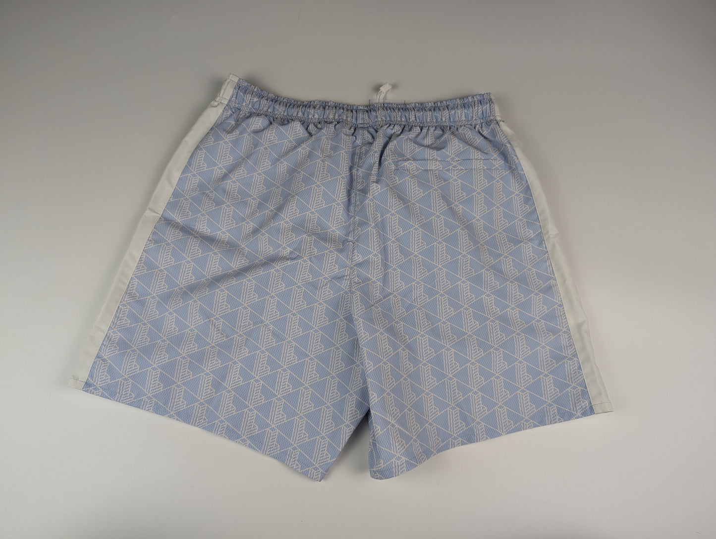 Lacoste Monogram Mens Print Swim Trunks - Light Blue / White