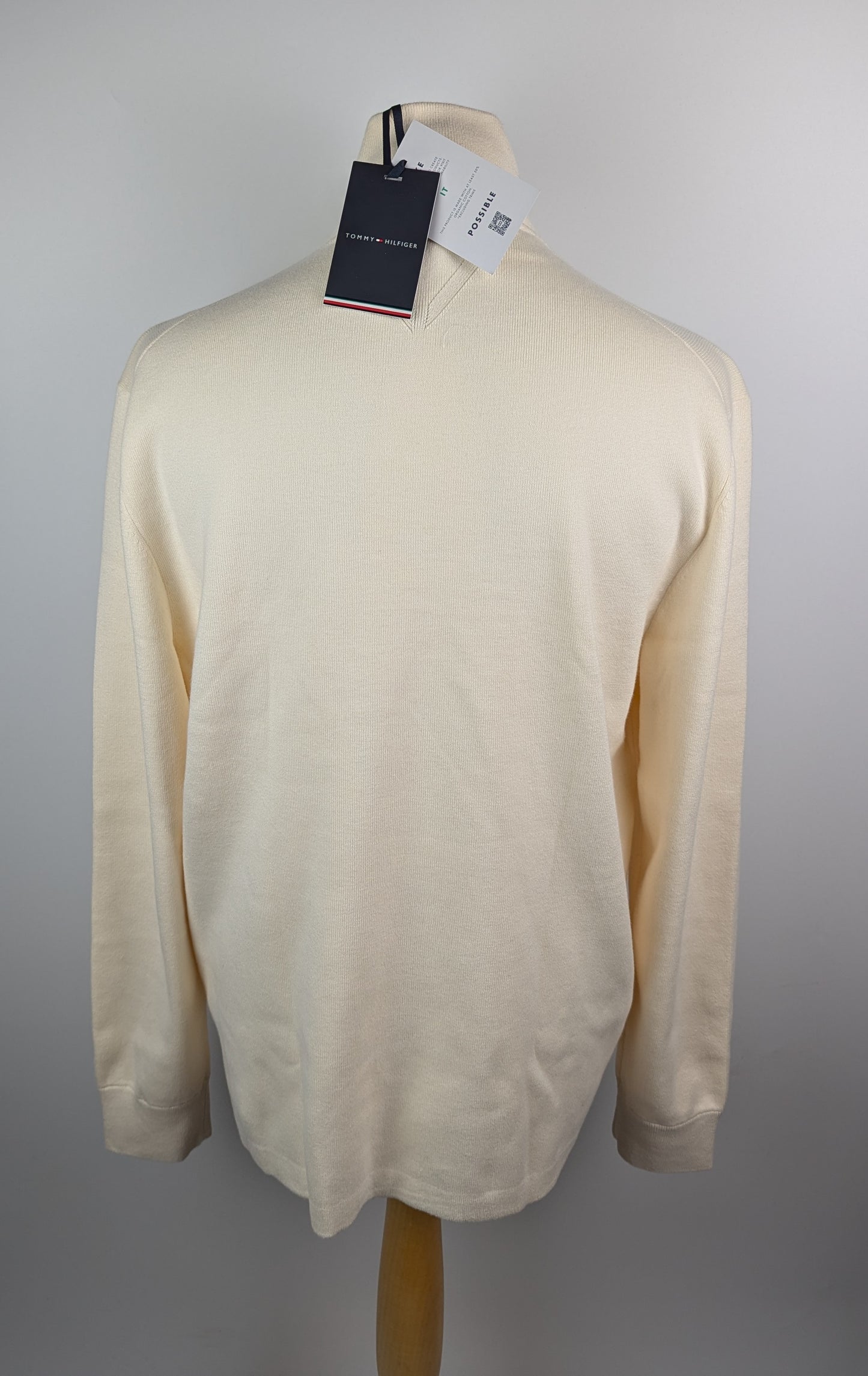 Tommy Hilfiger Global Stripe Zip Mock Neck Jumper - Cream
