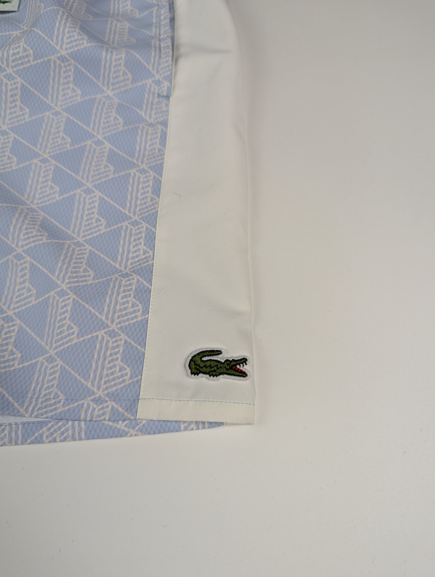 Lacoste Monogram Mens Print Swim Trunks - Light Blue / White