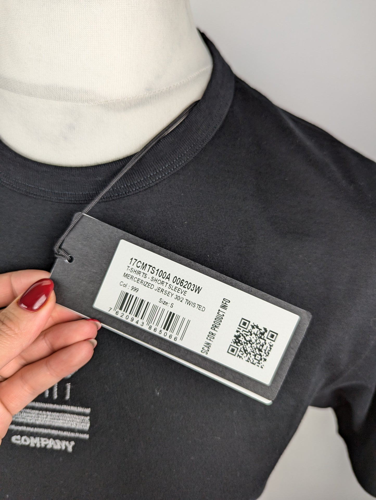 C.P. Company Mens Mercerized 30/2 Jersey Twisted Small Logo T-Shirt - Black