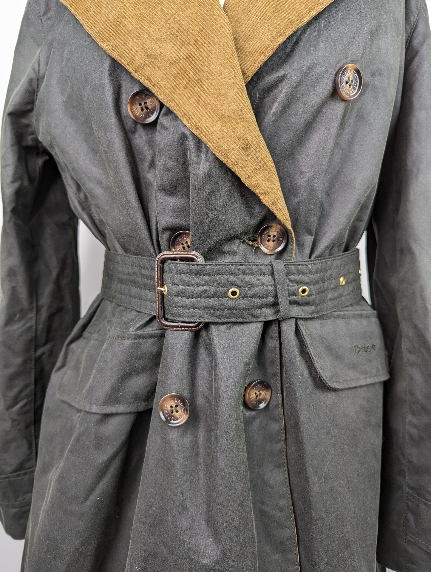 BARBOUR Womens Simone Wax Jacket - Black/ Sage Tartan