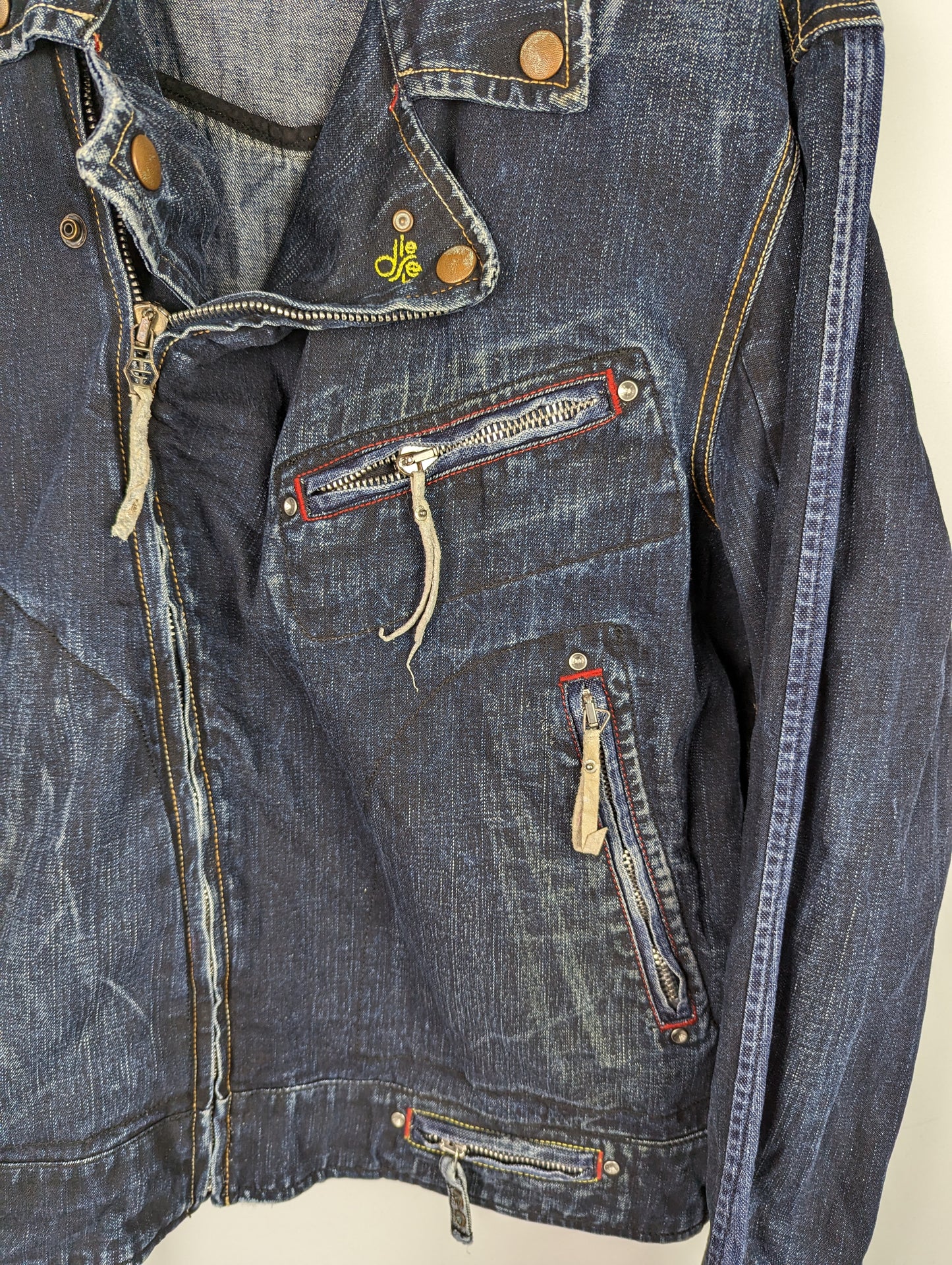 DIESEL mens doube Denim Biker Jacket - Blue
