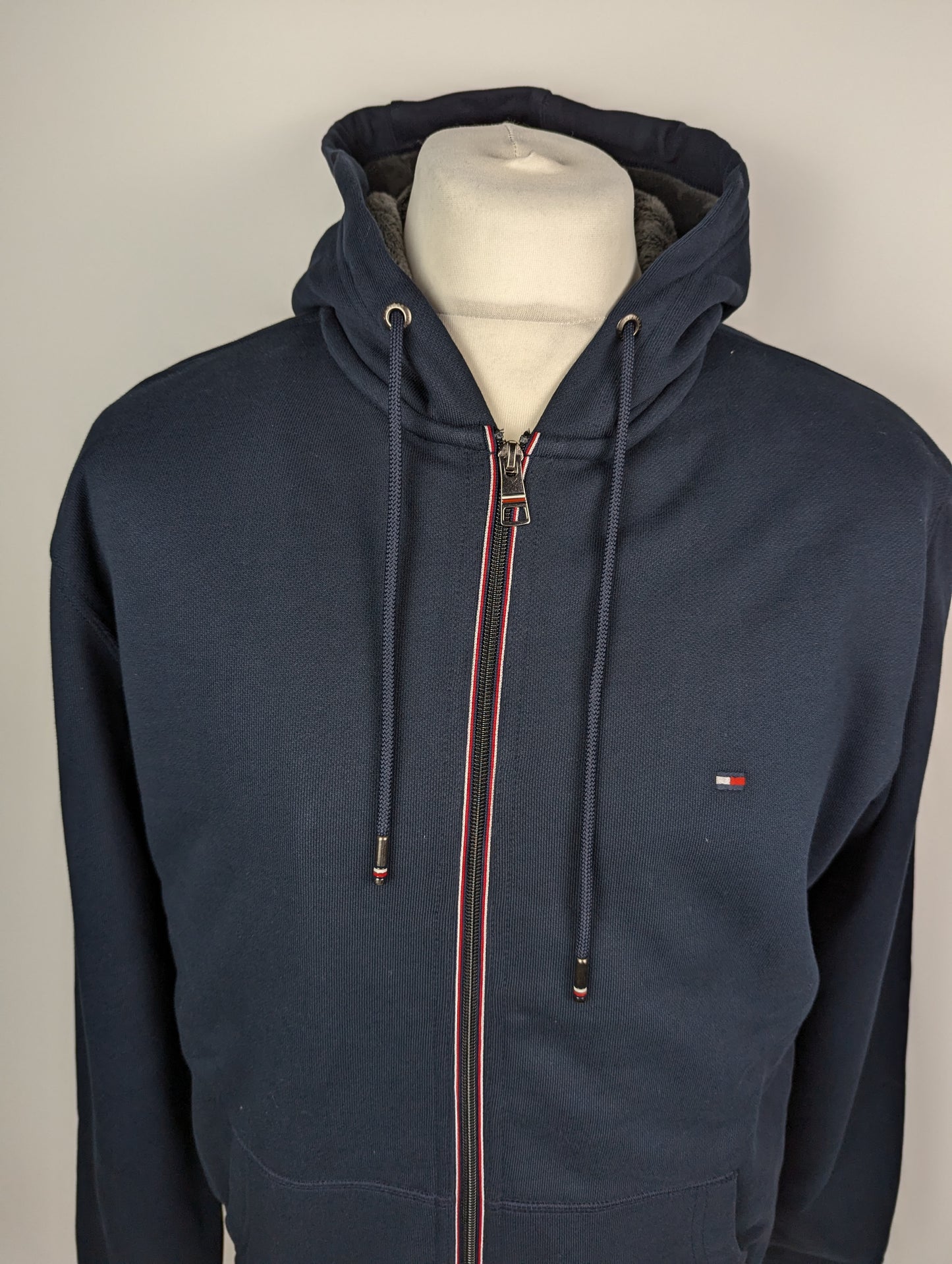 Tommy Hilfiger Faux Fur Lined Cotton Full Zip Hoodie - Blue