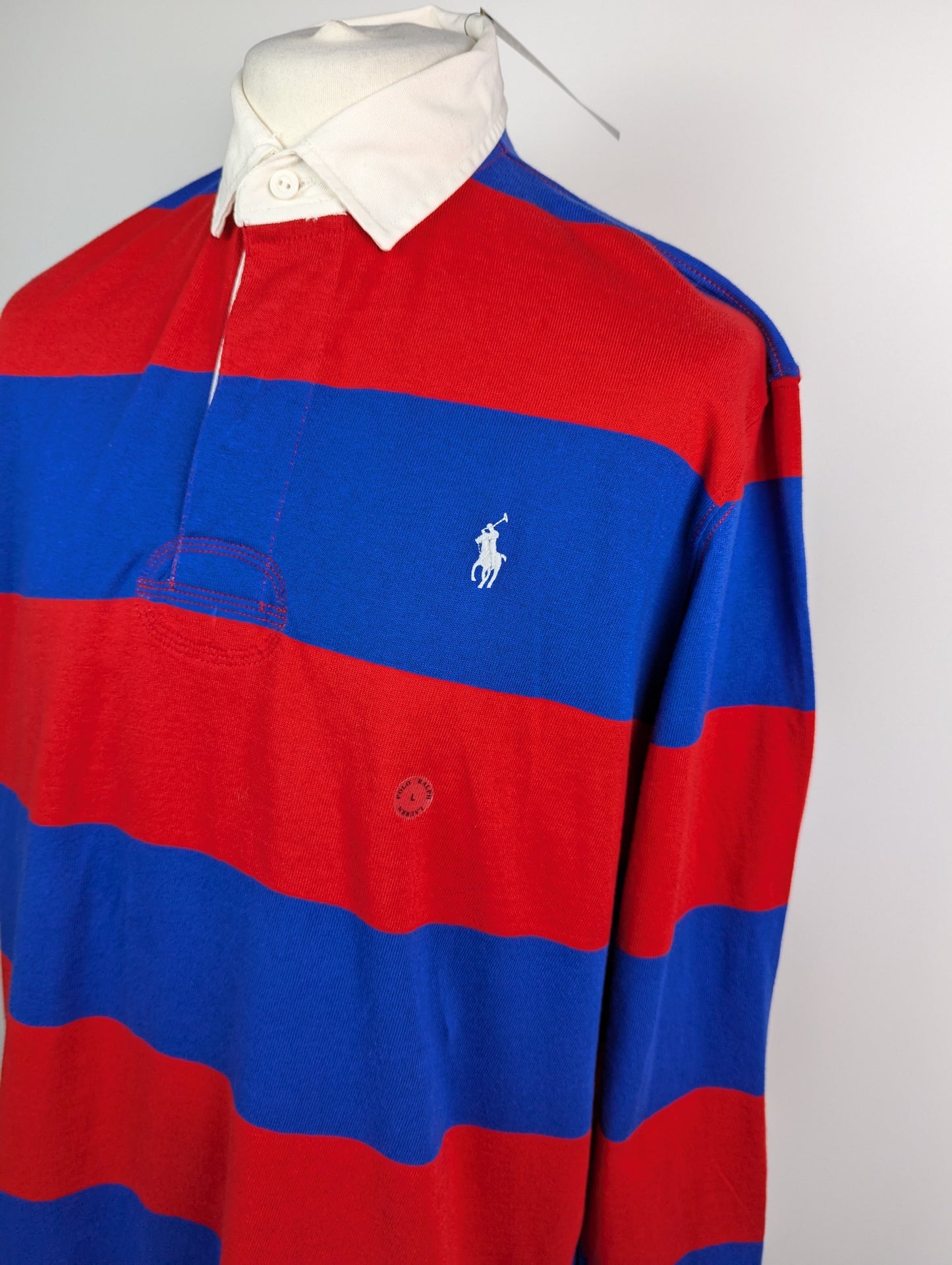 Polo Ralph Lauren Mens Long Sleeve Rugby Polo Shirt - Blue / Red