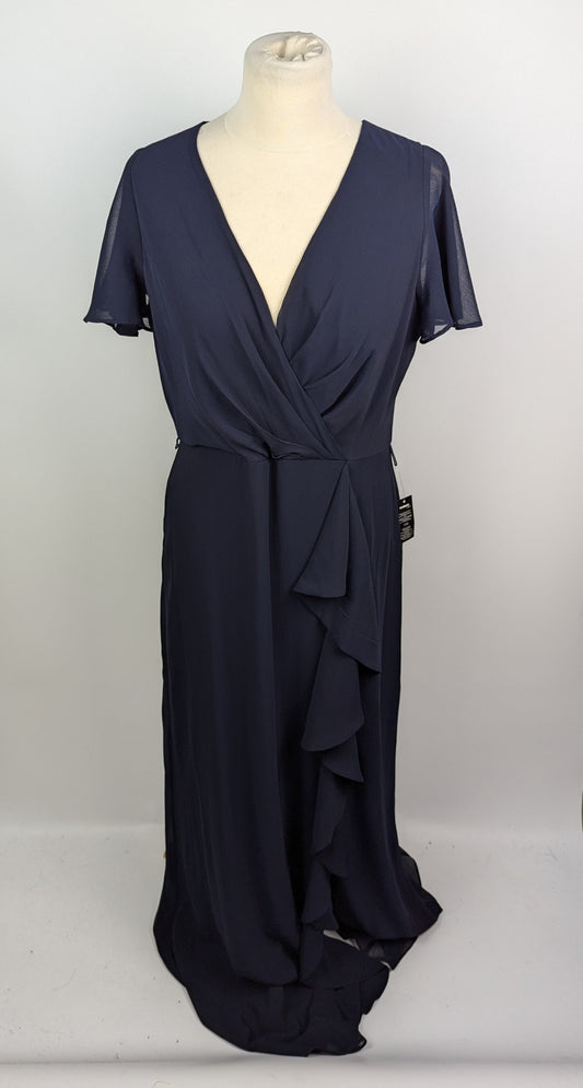 Lauren Ralph Lauren Georgette Flutter Sleeve Gown - Navy Blue