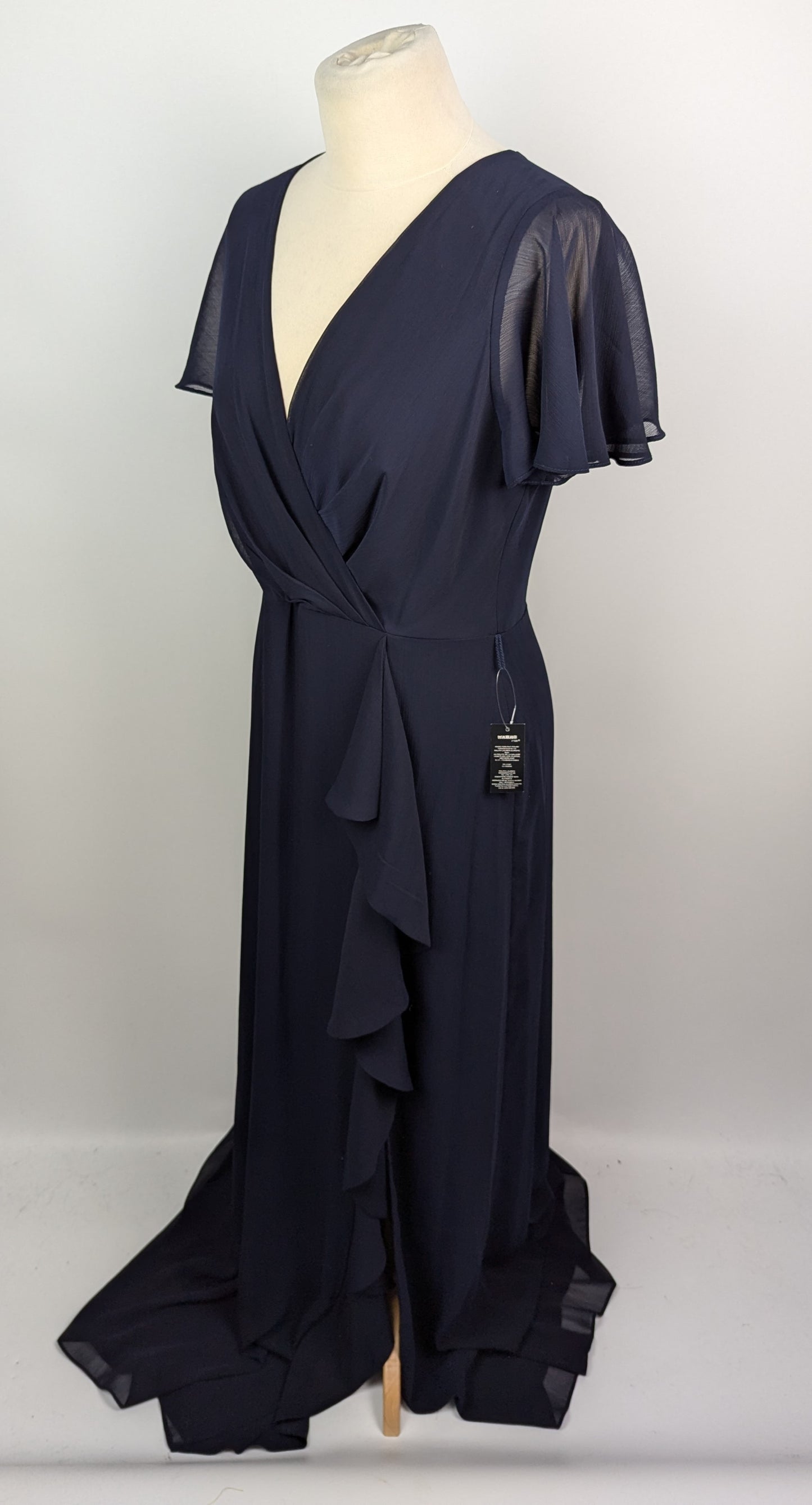 Lauren Ralph Lauren Georgette Flutter Sleeve Gown - Navy Blue