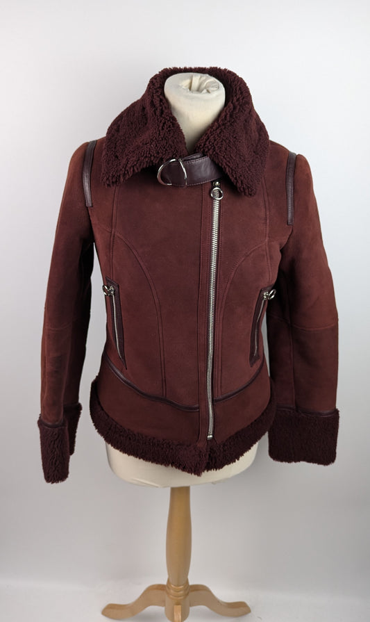 Karen Millen Limited Edition Sheepskin Shearling Biker Jacket - Burgundy