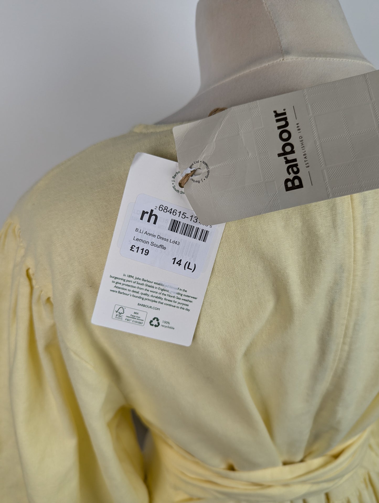 Barbour Annie Midi Dress - Lemon Yellow
