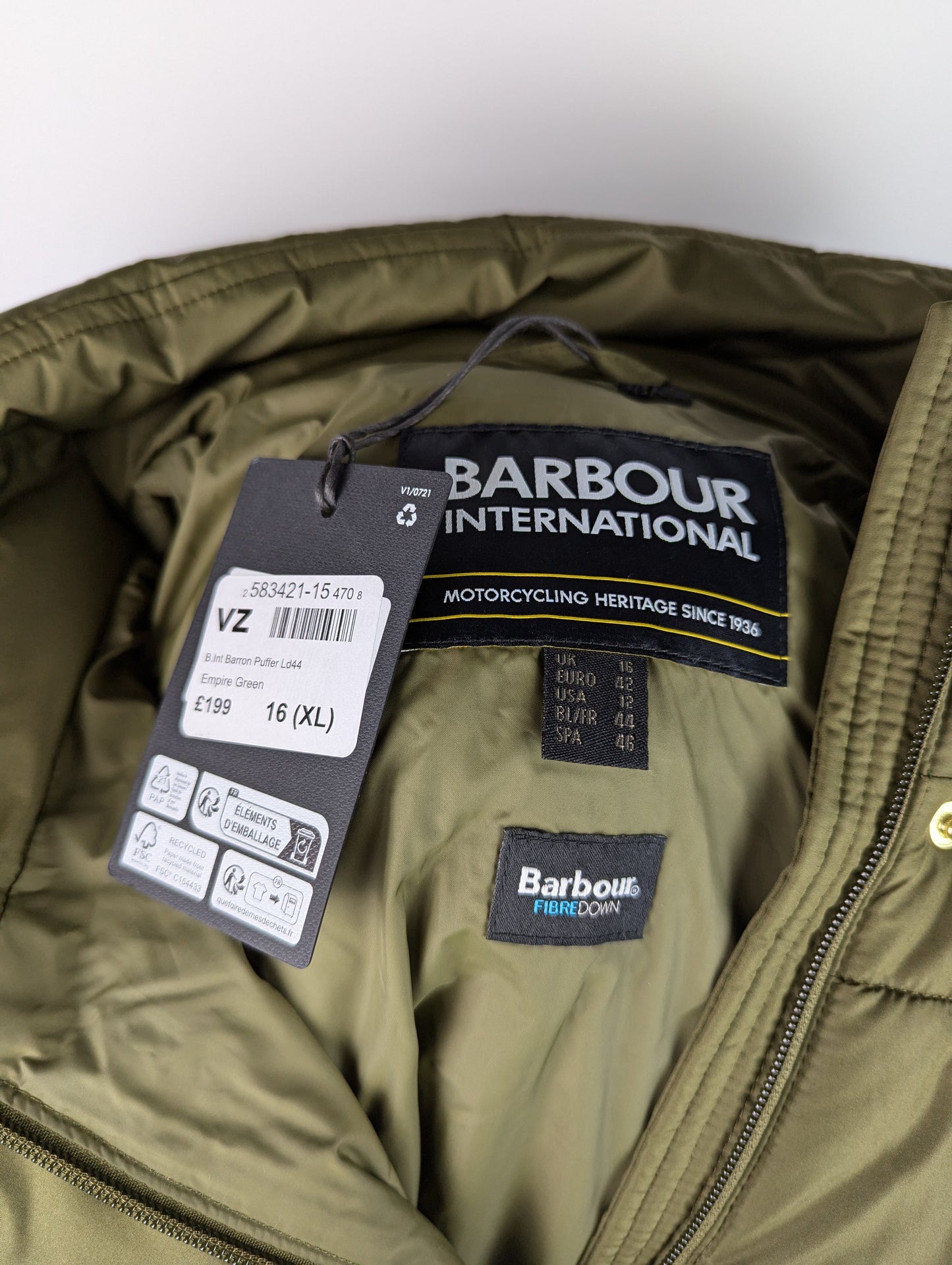 Barbour International Barron Womens Puffer Jacket - Green
