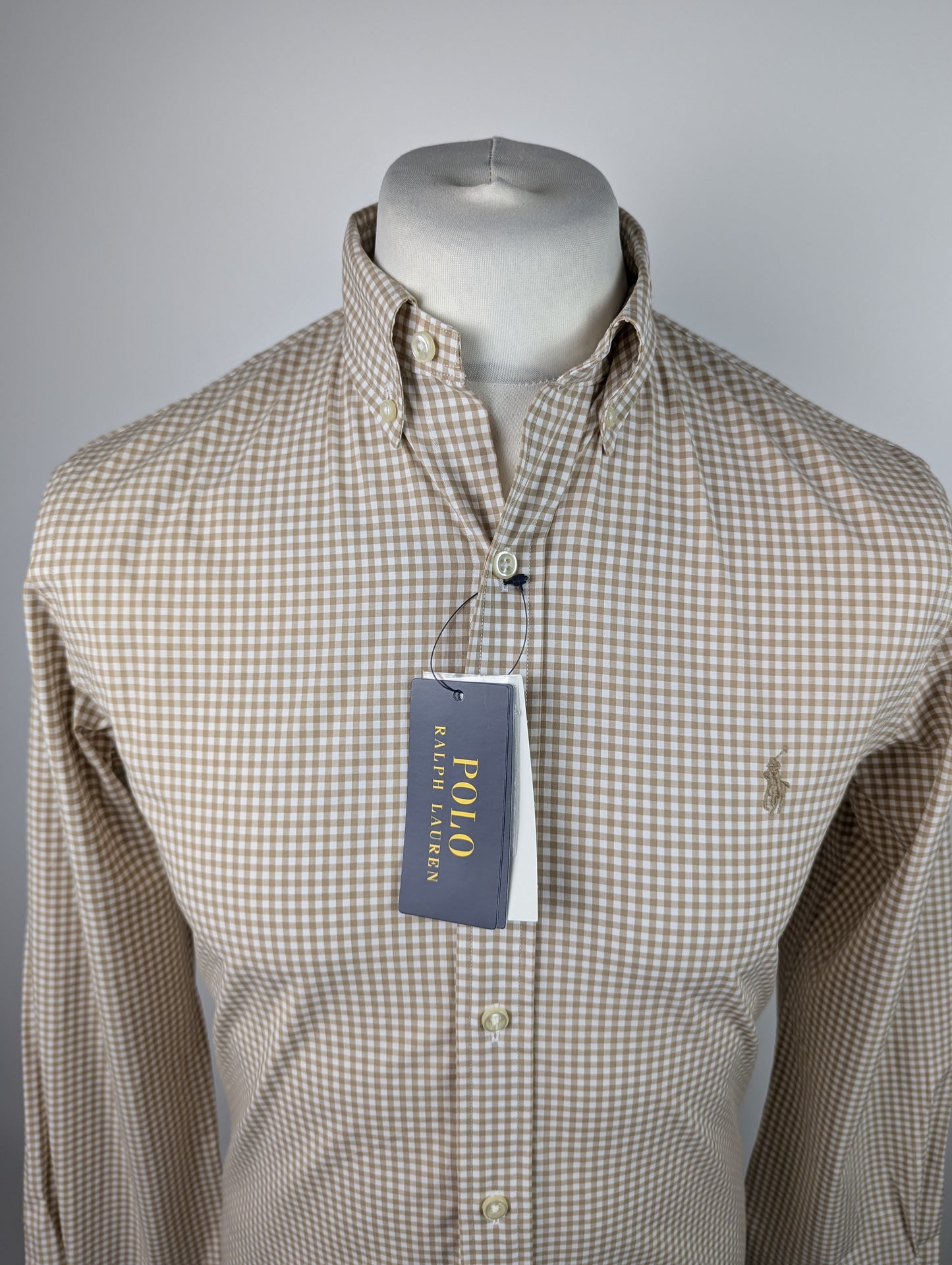 Polo Ralph Lauren Slim Fit Gingham Poplin Shirt - Khaki Brown