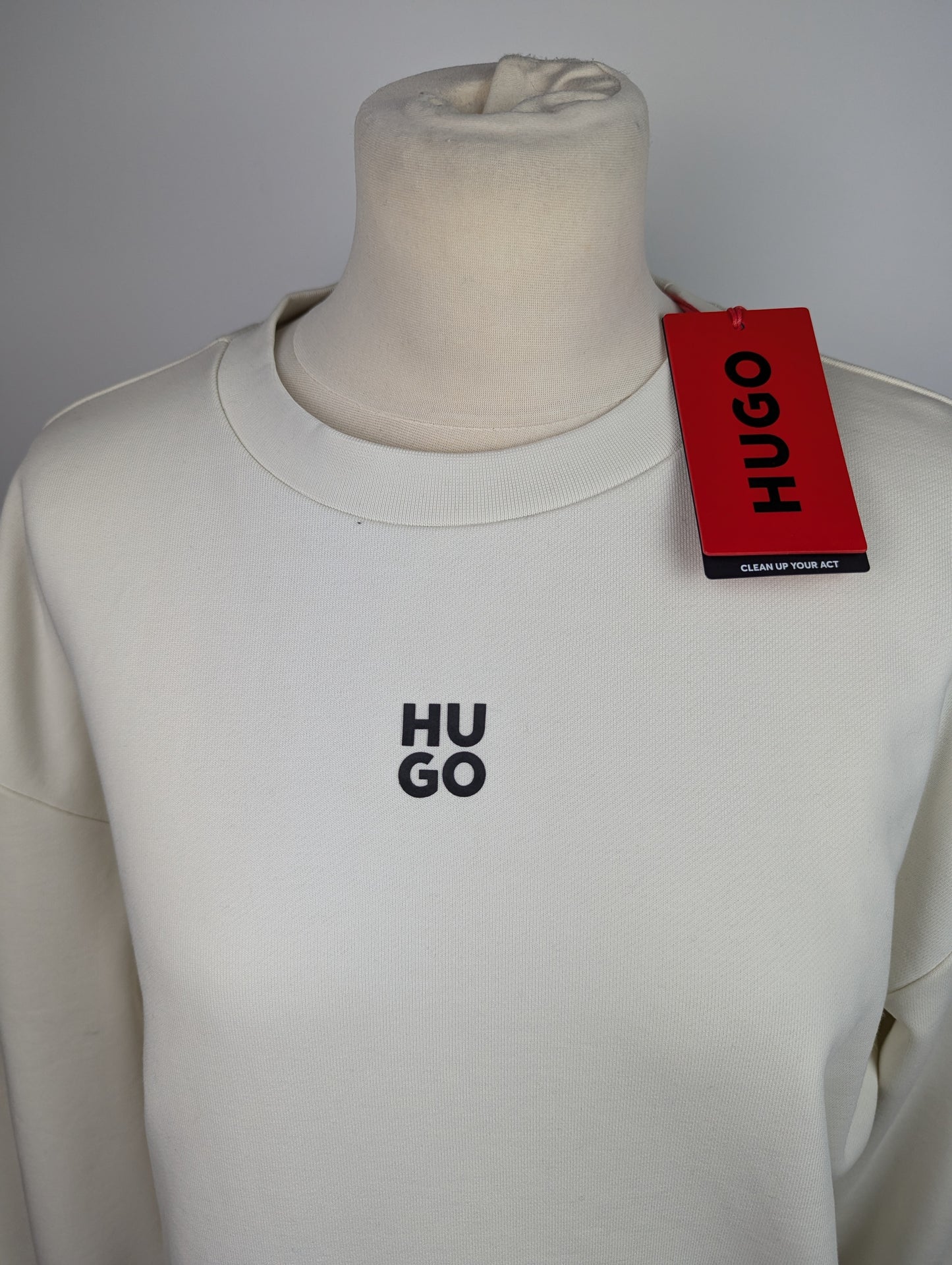 Hugo Stack Womens Logo Crew Neck Sweater - Off White