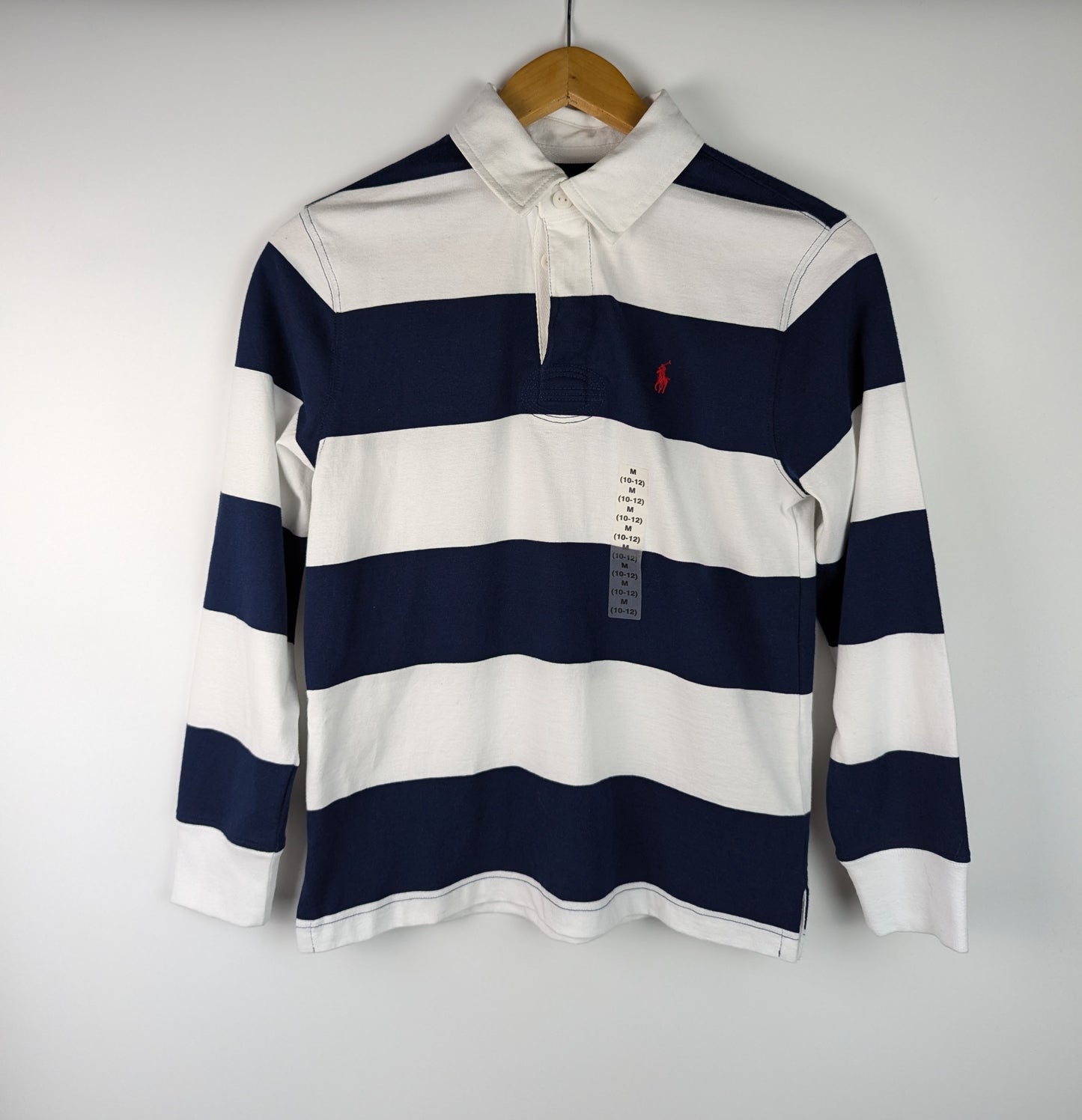 Polo Ralph Lauren Striped Rugby Polo Shirt Juniors - White / Navy