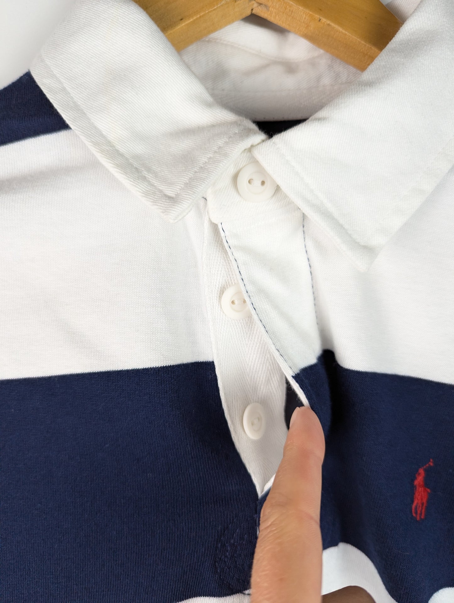 Polo Ralph Lauren Striped Rugby Polo Shirt Juniors - White / Navy