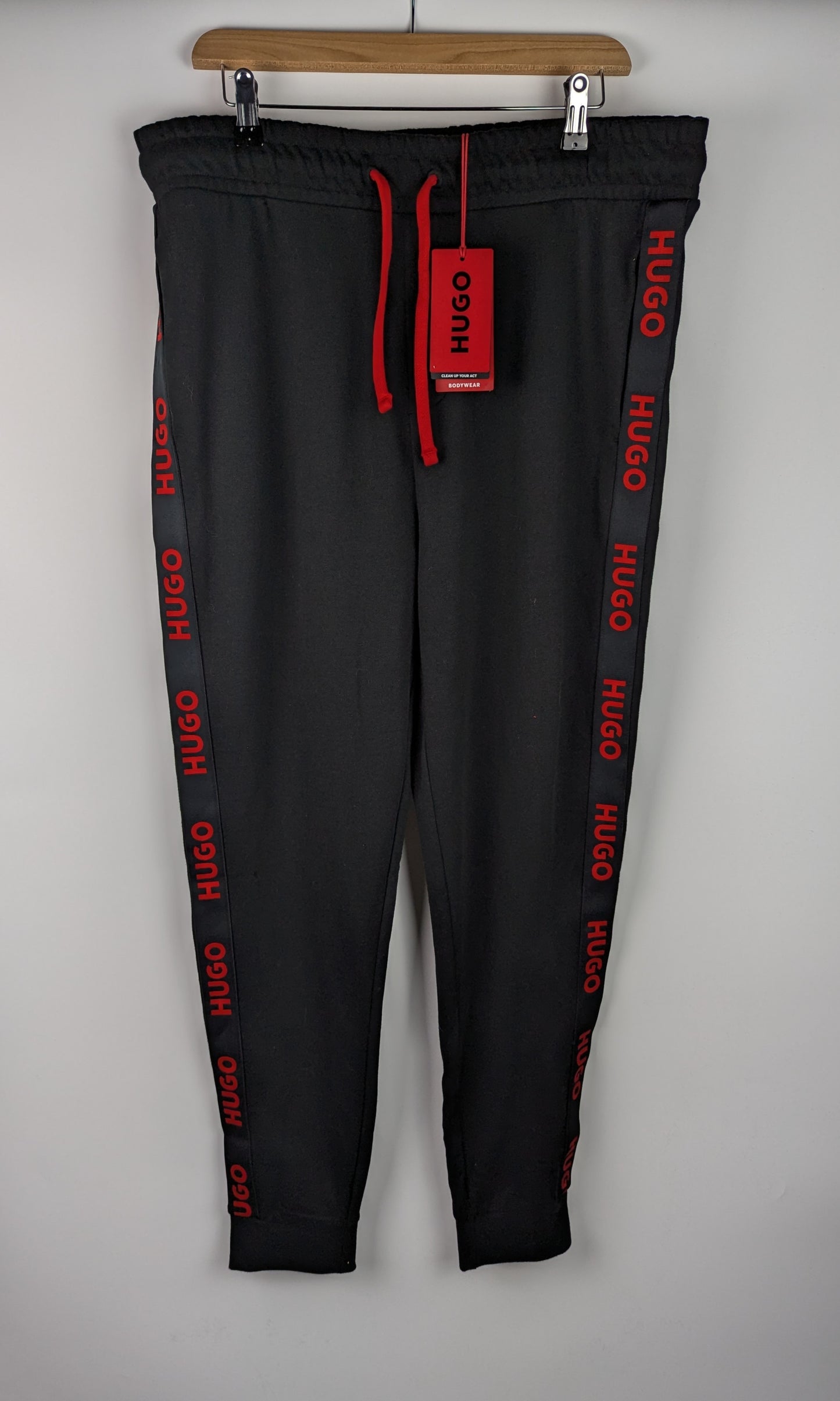 Hugo Mens Sporty Tapered Jogging Bottoms - Black / Red