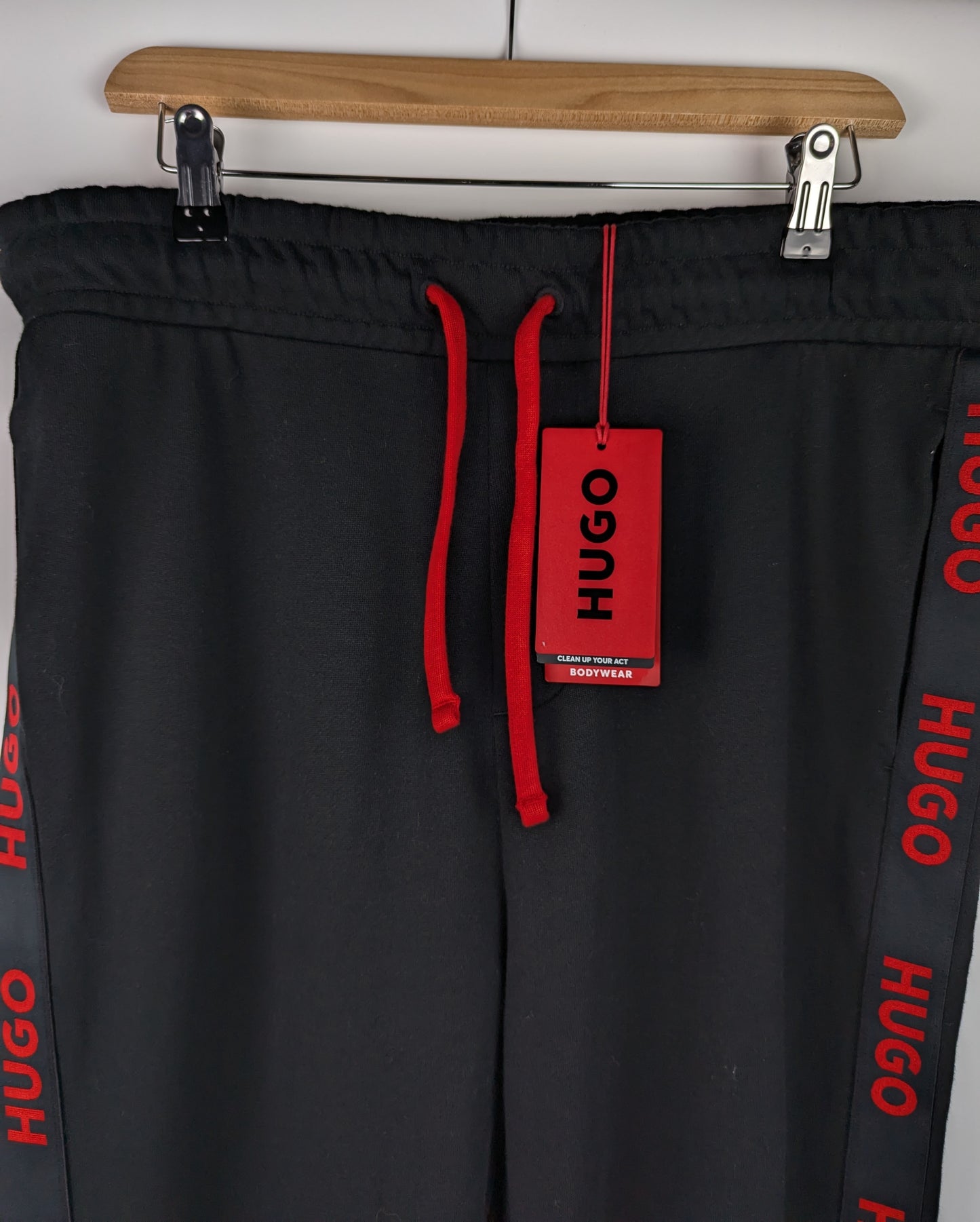 Hugo Mens Sporty Tapered Jogging Bottoms - Black / Red