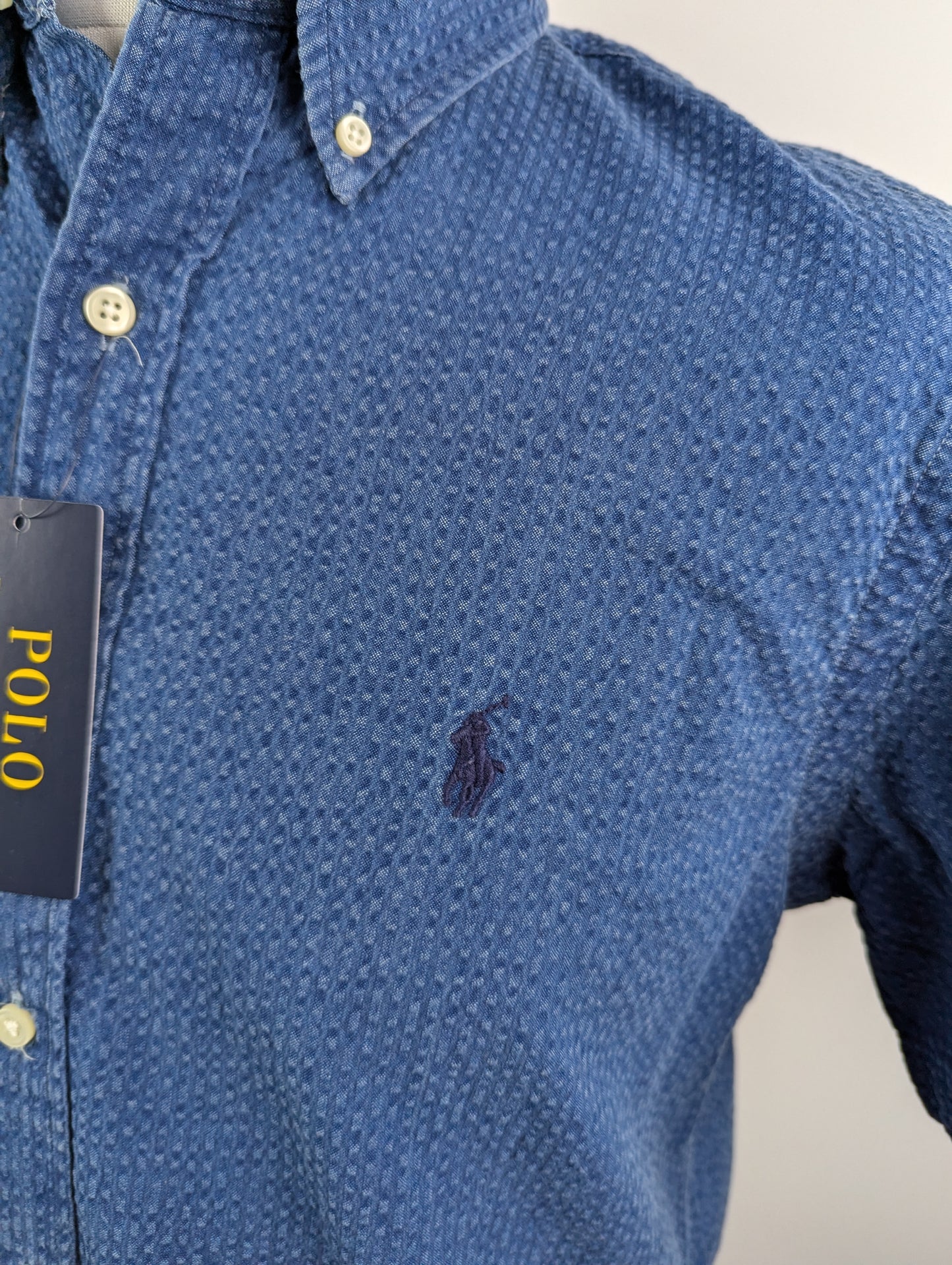 Polo Ralph Lauren Mens Seersucker Shirt - Navy Blue
